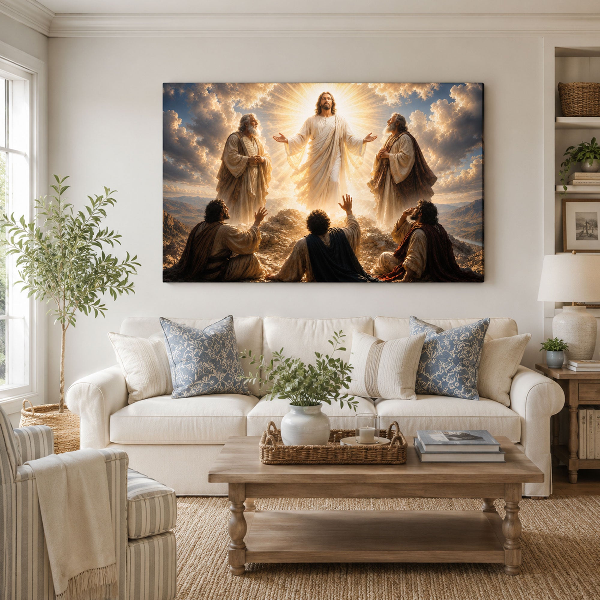 Transfigured Christ with Moses and Elijah Canvas Print, Christian Home Decor