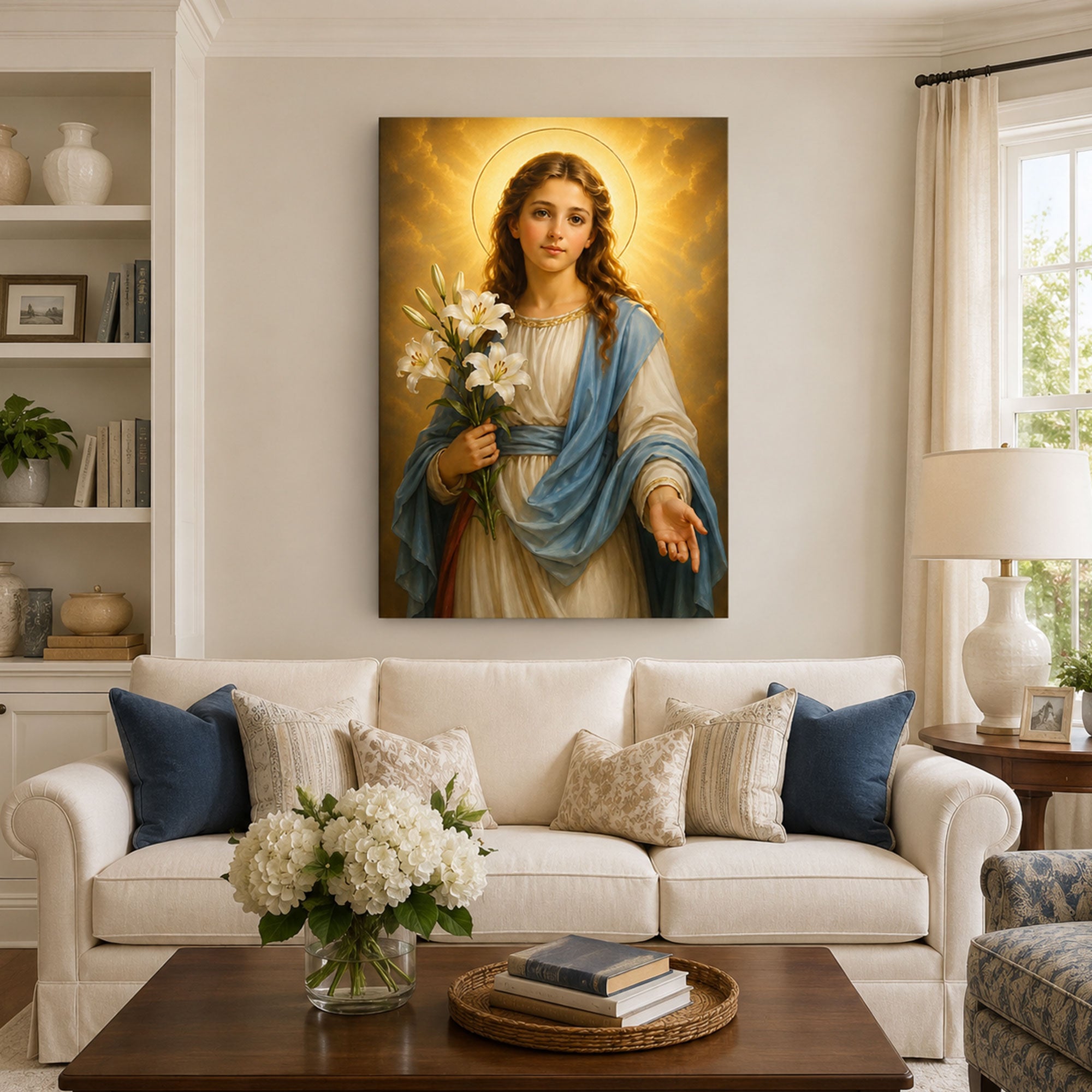 Saint Maria Goretti Canvas Print, Catholic Young Saint Wall Art, Lily Flower Faith Home Decor Gift