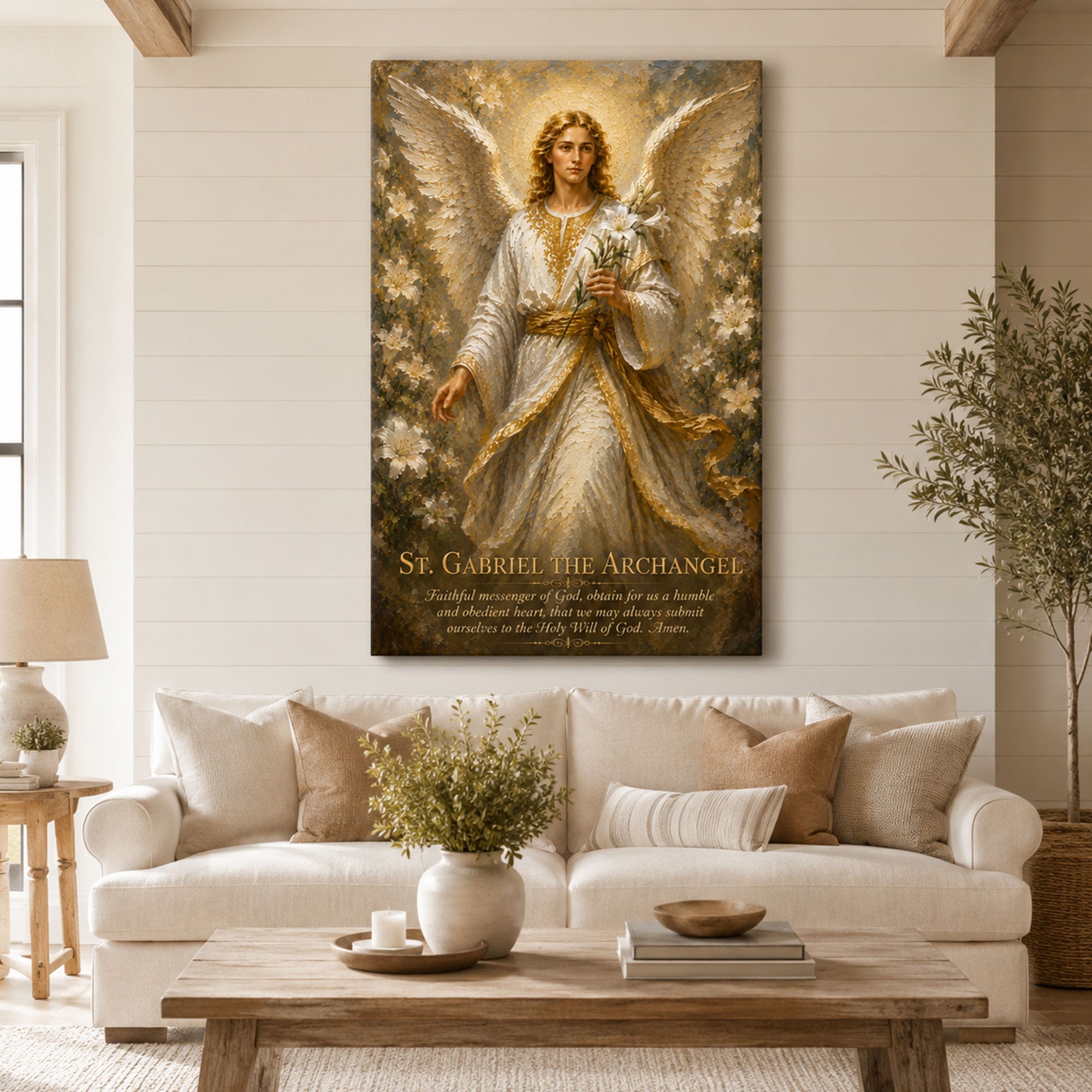 St. Gabriel the Archangel Prayer Canvas Print, Catholic Angel Wall Art, Faith Home Decor Gift