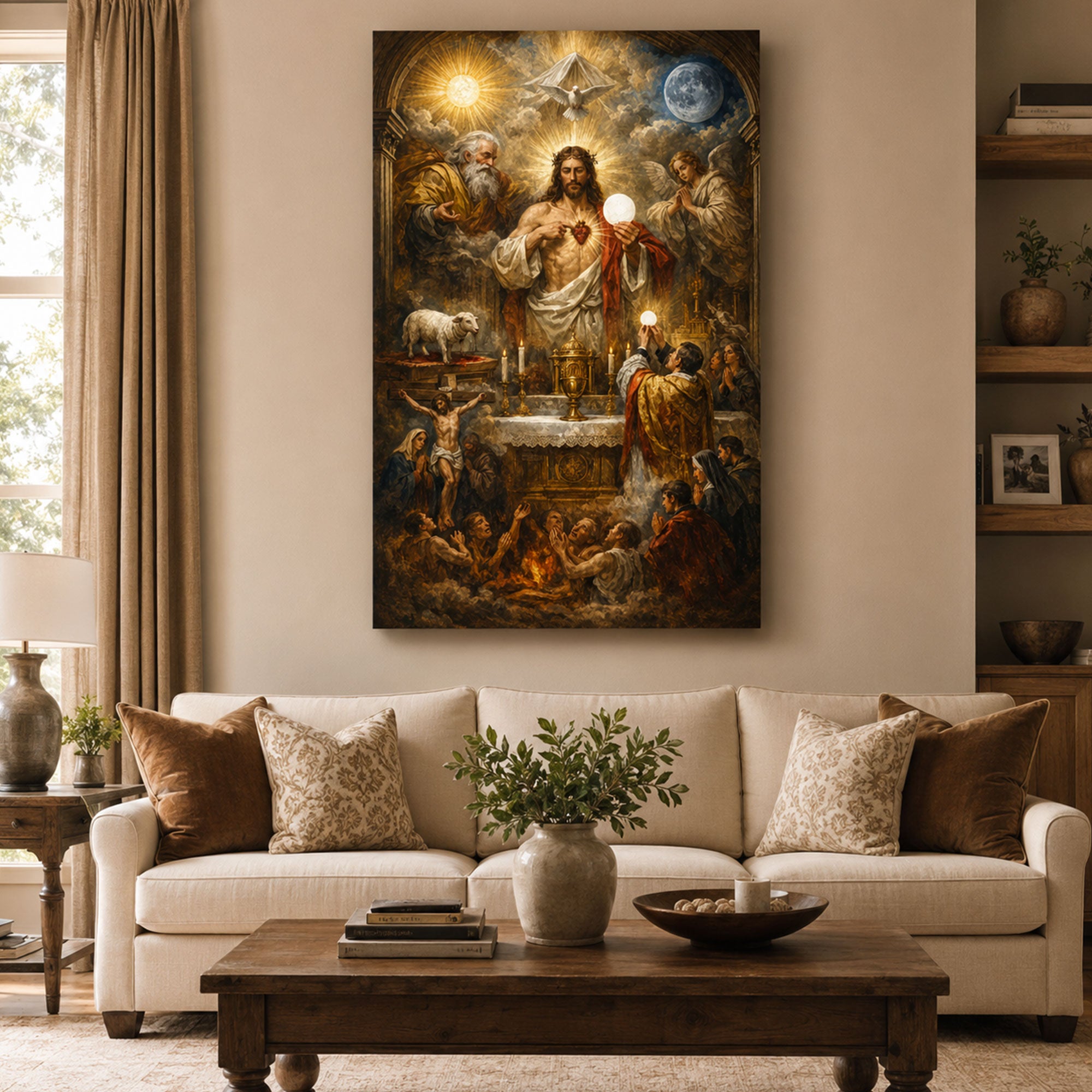 Jesus Christ Sacred Heart Wall Art, Catholic Canvas Print, Eucharistic Christian Faith Home Decor