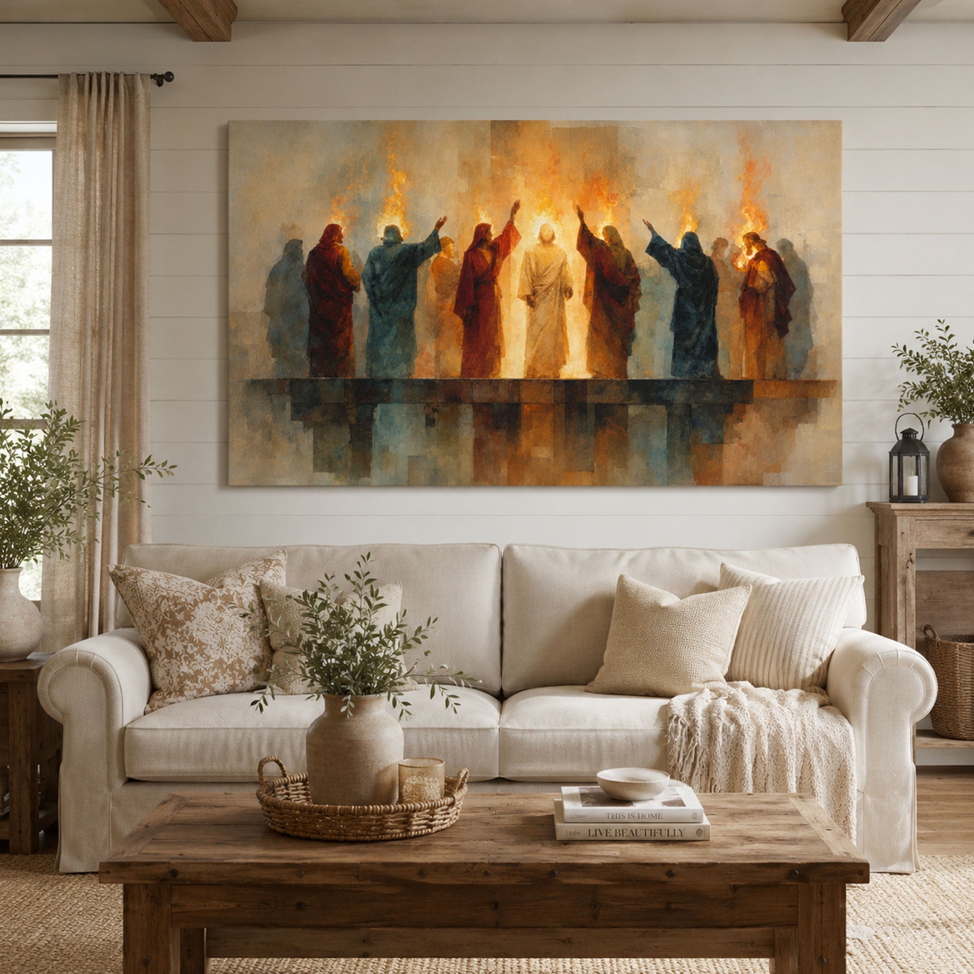 Pentecost Holy Spirit Tongues of Fire Watercolor Canvas Print, Christian Wall Art, Inspirational Faith Decor