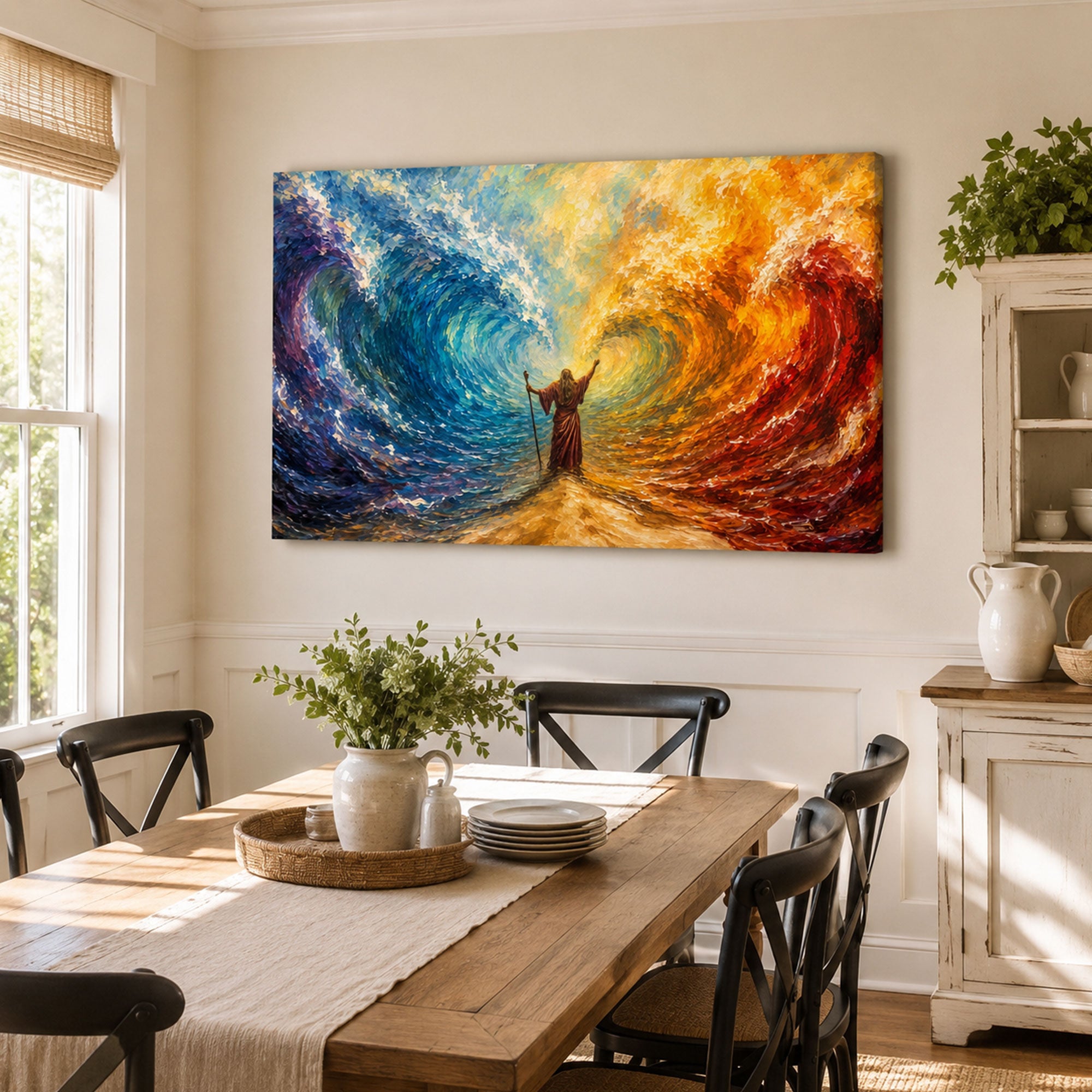 Moses Parting the Red Sea Canvas Print, Colorful Biblical Miracle Wall Art, Christian Faith Home Decor Gift