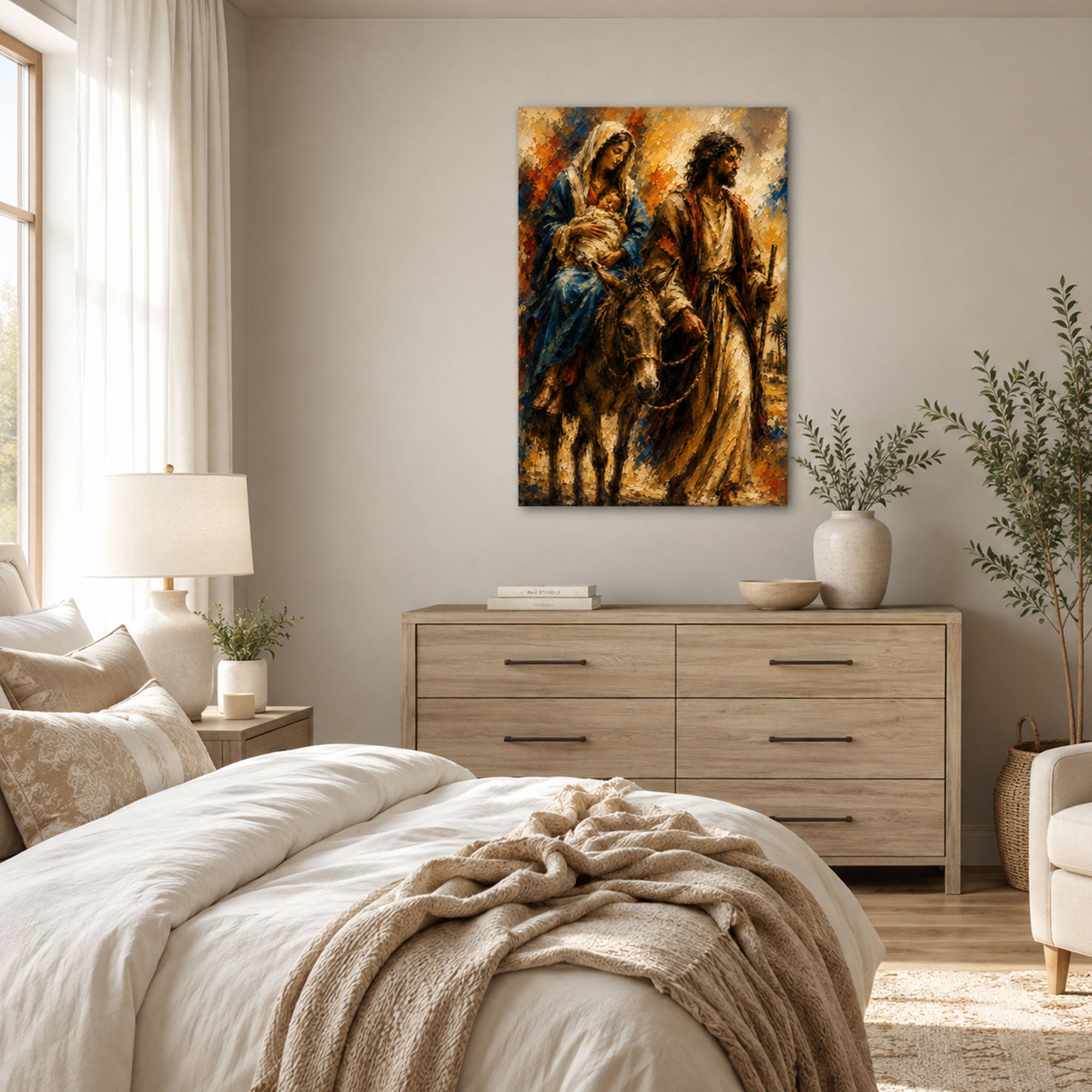 Flight into Egypt Canvas Print, Holy Family Catholic Wall Decor, Christian Faith Gift