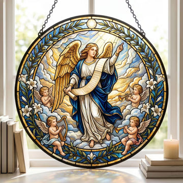 Archangel Gabriel Stained Glass Suncatcher, Christian Angel Window Hanging, Heavenly Messenger Religious Home Decor