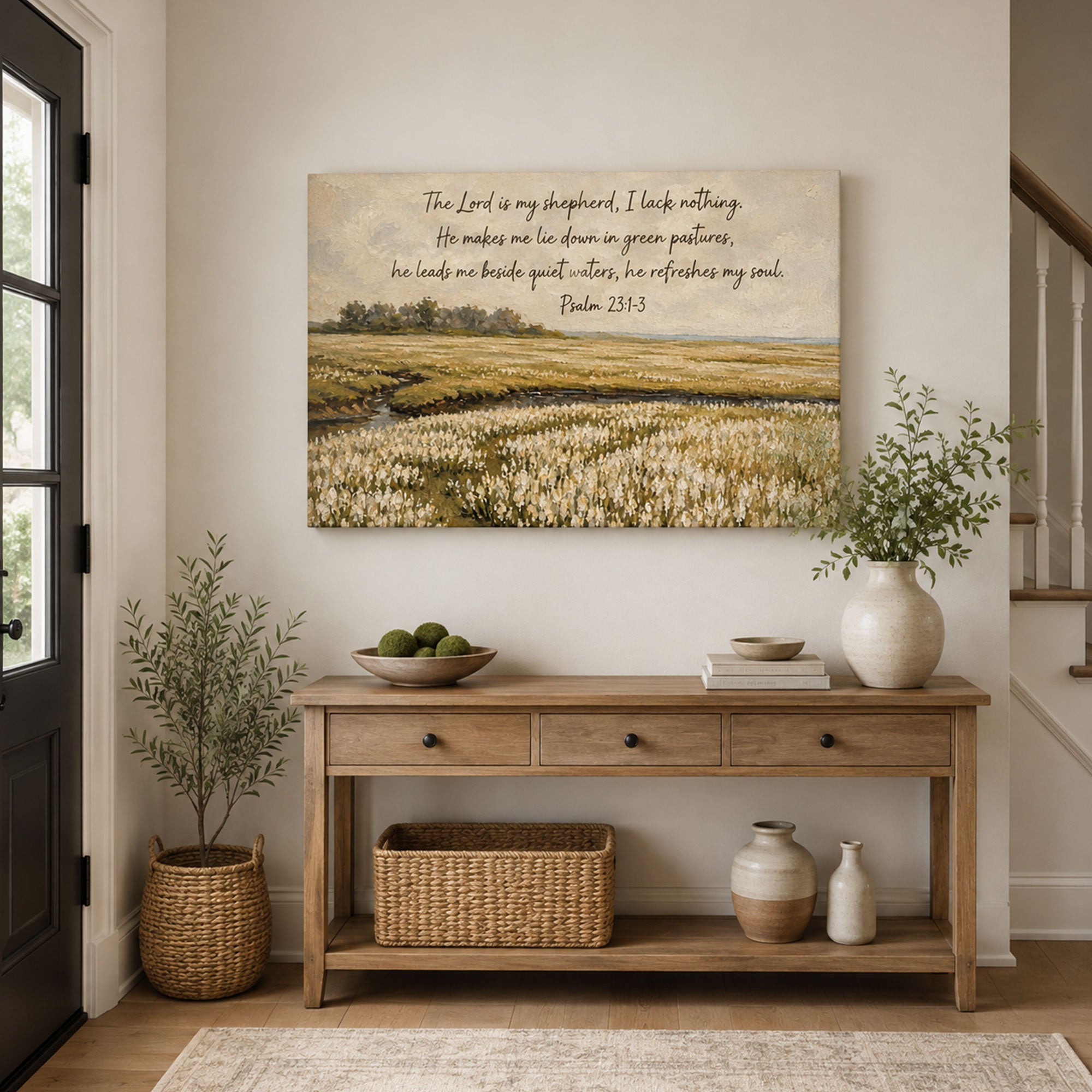 The Lord Is My Shepherd Canvas Print, Psalm 23:1-3 Bible Verse, Christian Wall Decor