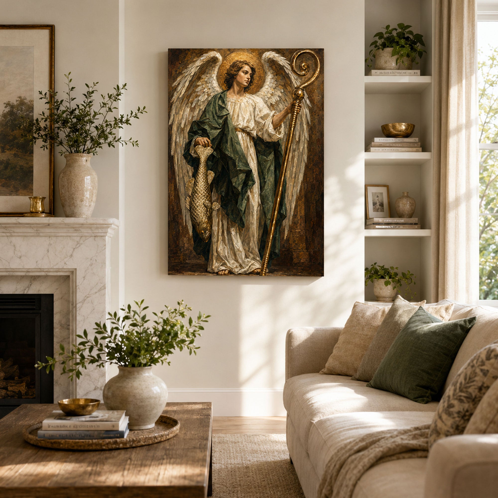 Saint Raphael the Archangel Canvas Print, Angel of Healing Catholic Wall Decor, Faith Gift