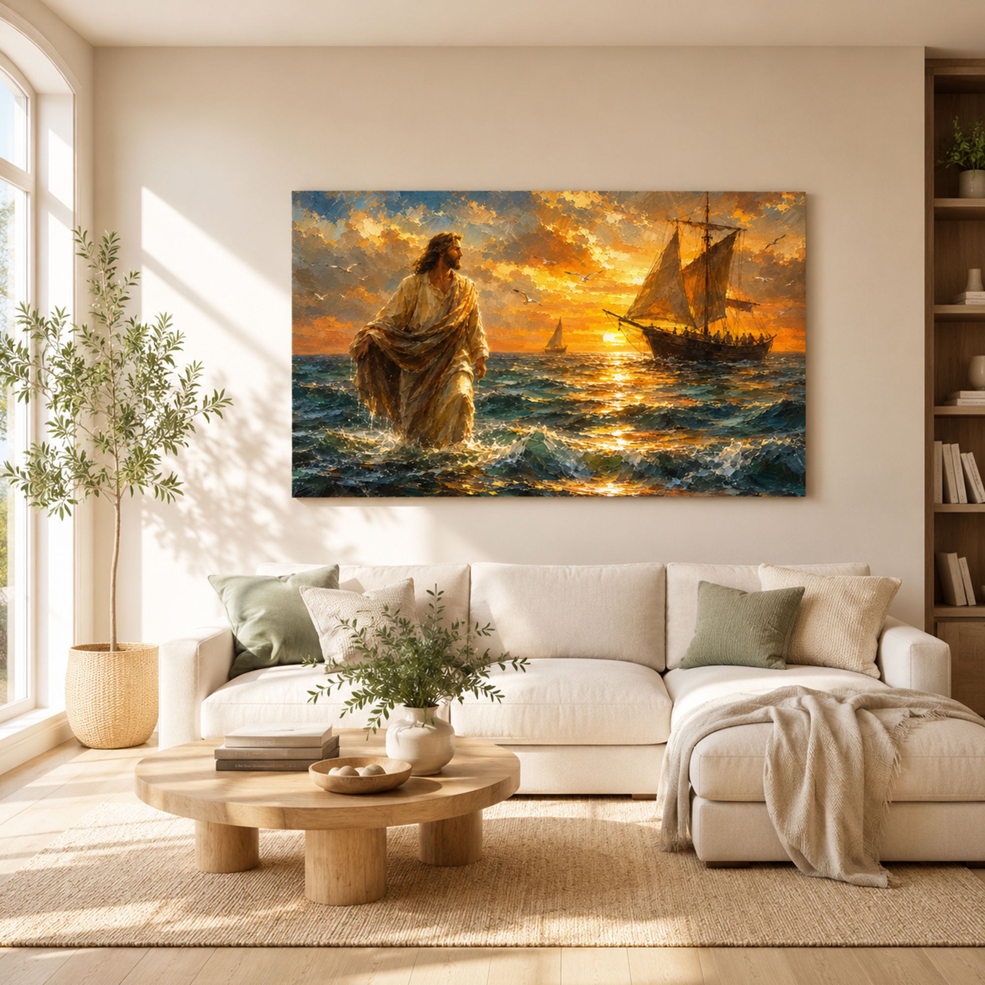 Jesus Walking on Water Canvas Print, Matthew 14:25 Christian Wall Decor, Walk by Faith Gift