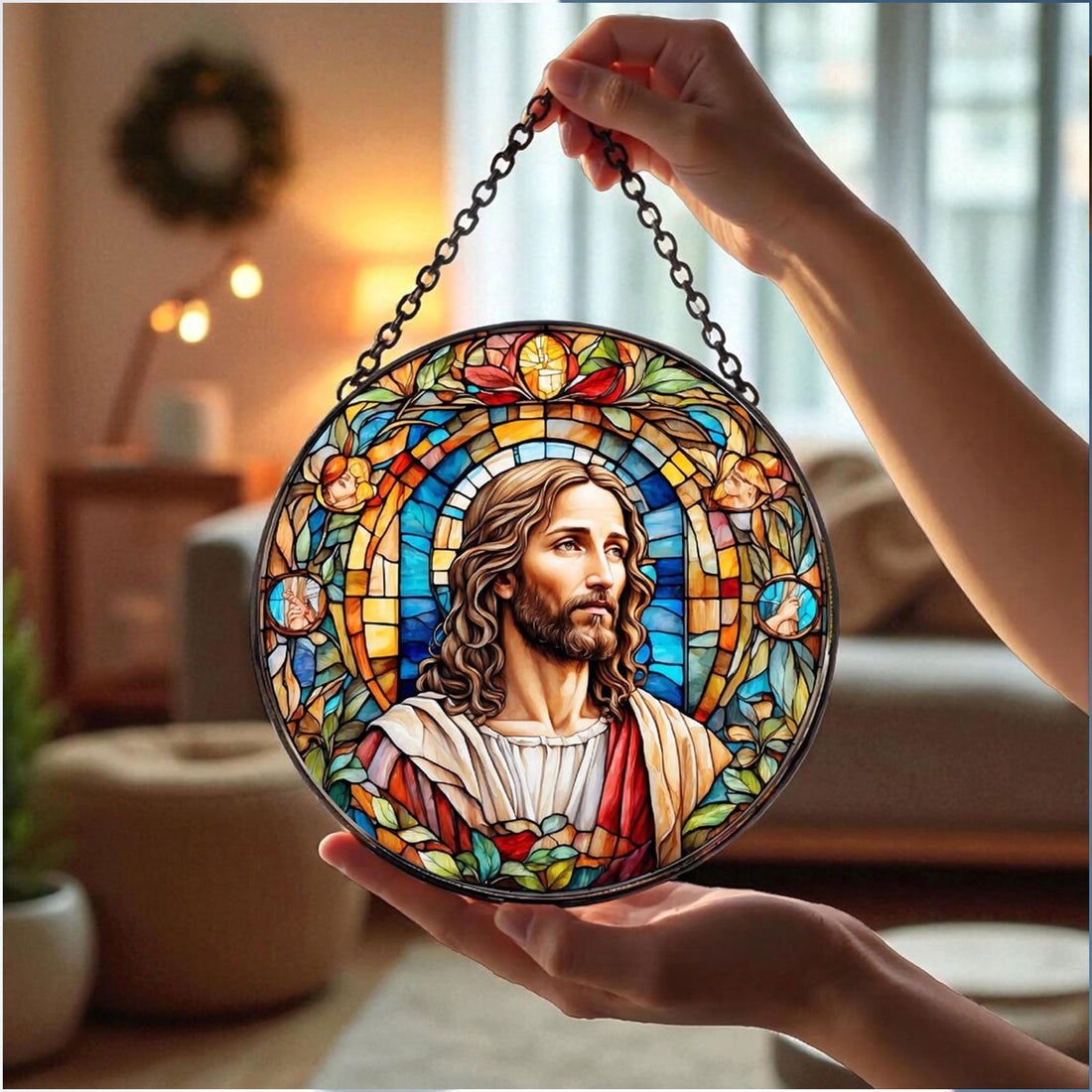 Jesus Christ Suncatcher, Christian Stained Glass Suncatcher, Religious Home Decor, Christian Gift, Religious Window Hanging, Memorial Gift