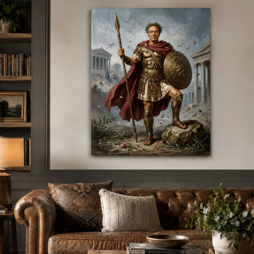 Custom Face For Dad Spartan Warrior Canvas, Personalized Hero Portrait, Funny Father’s Day Gift