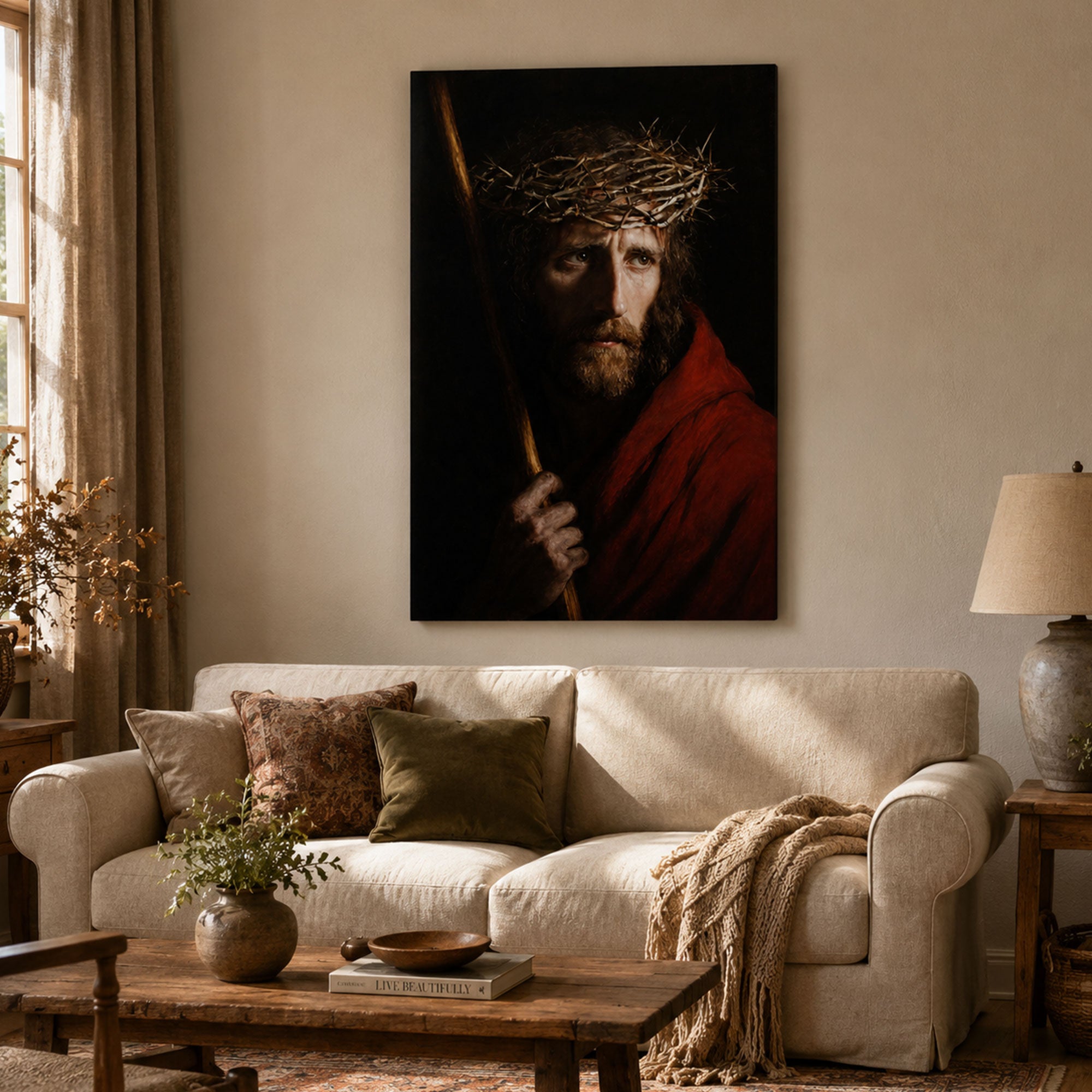 Crown of Thorns Jesus Canvas Print, Passion of Christ Catholic Wall Art, Dark Christian Home Decor