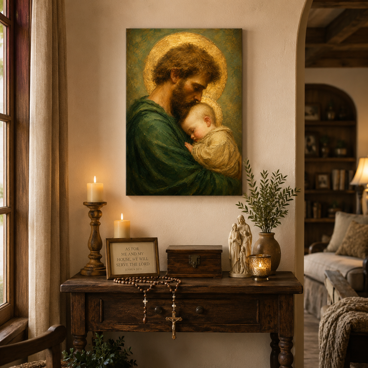Saint Joseph and Child Jesus Canvas Print, Loving Father, Christian Home Decor Gift