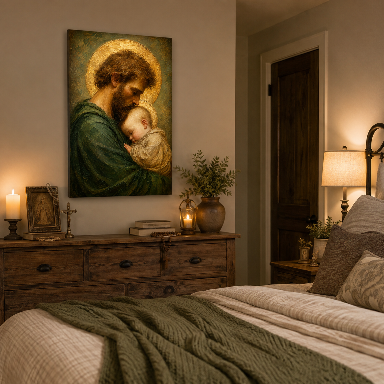 Saint Joseph and Child Jesus Canvas Print, Loving Father, Christian Home Decor Gift