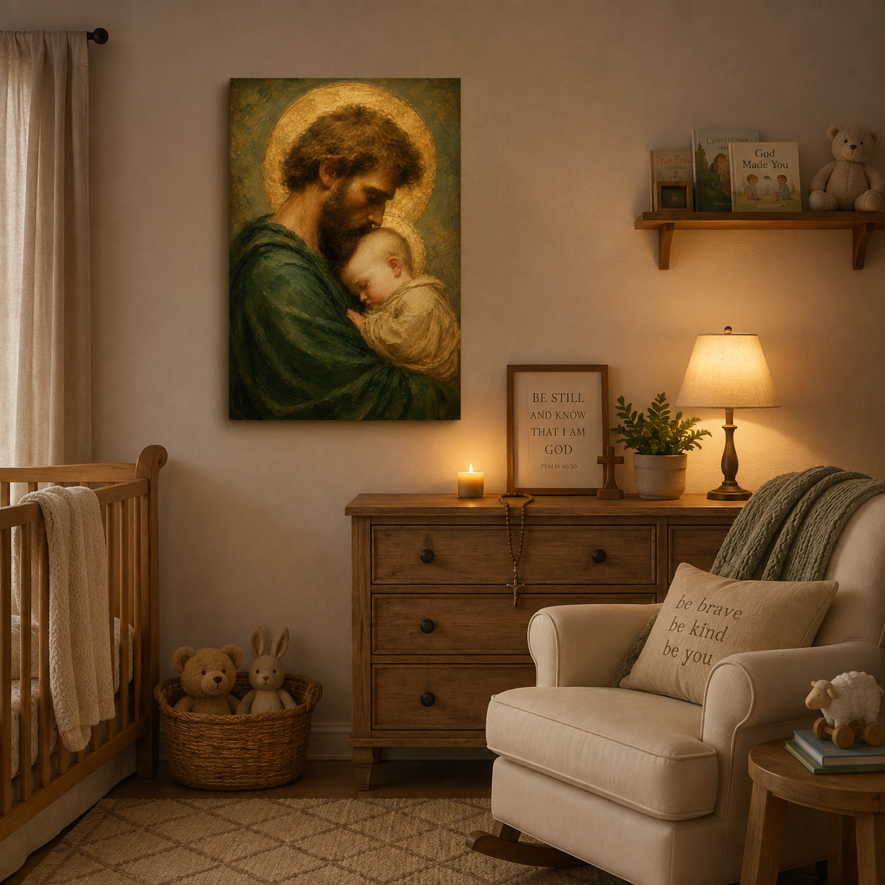 Saint Joseph and Child Jesus Canvas Print, Loving Father, Christian Home Decor Gift