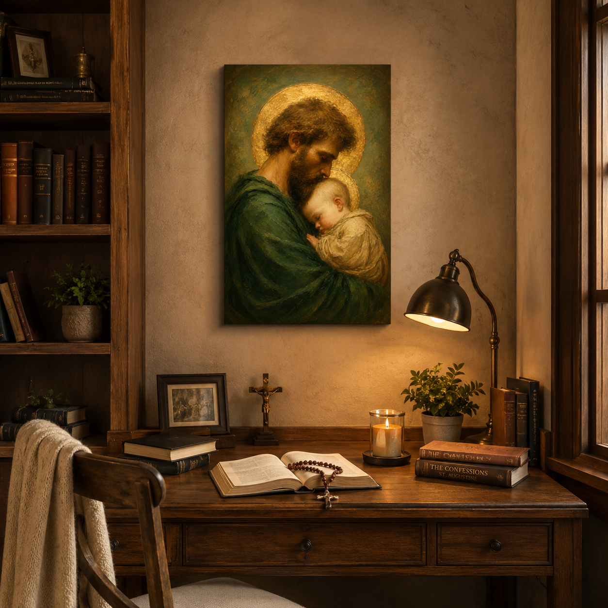 Saint Joseph and Child Jesus Canvas Print, Loving Father, Christian Home Decor Gift