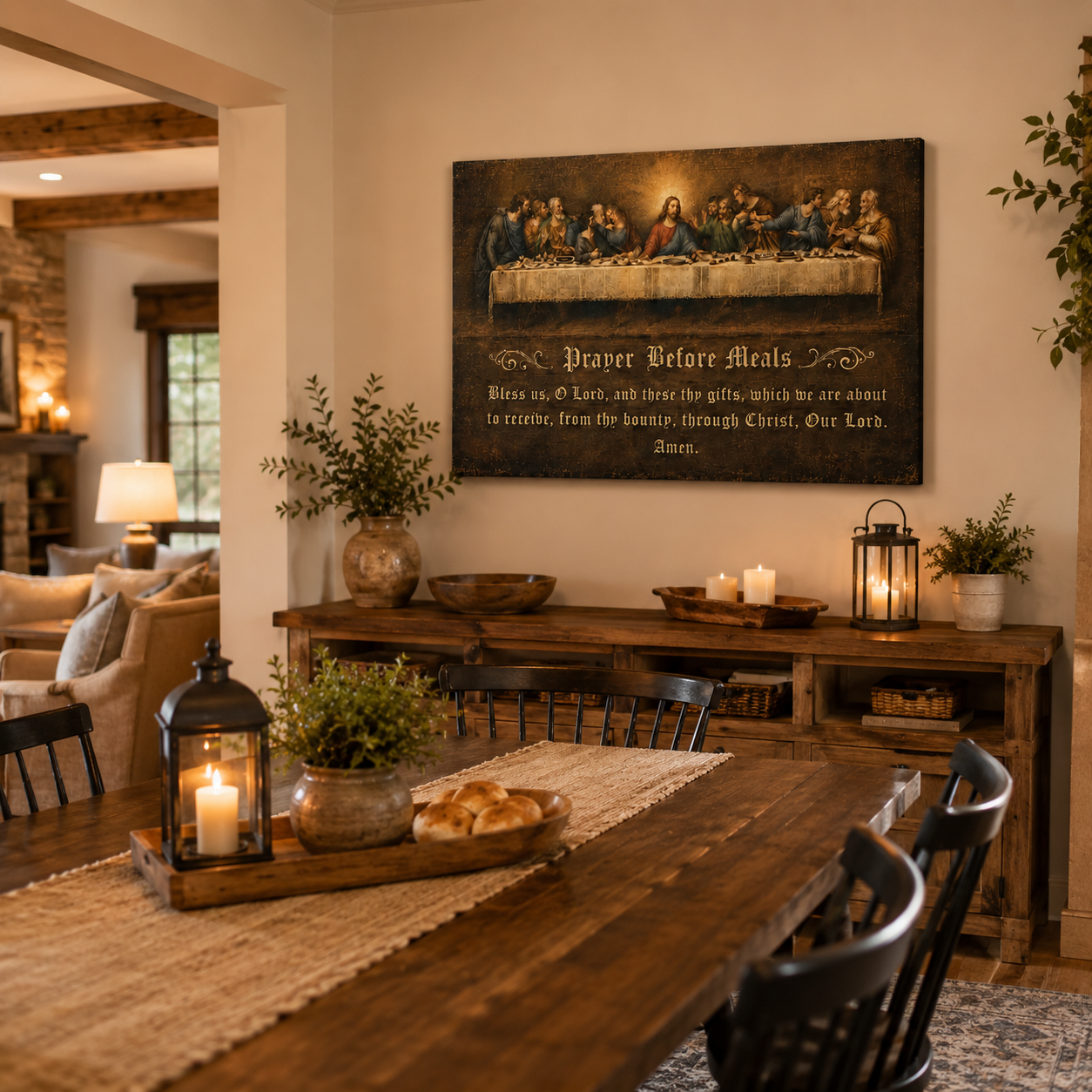 Last Supper Prayer Before Meals Canvas Print - Blessed Dining Decor