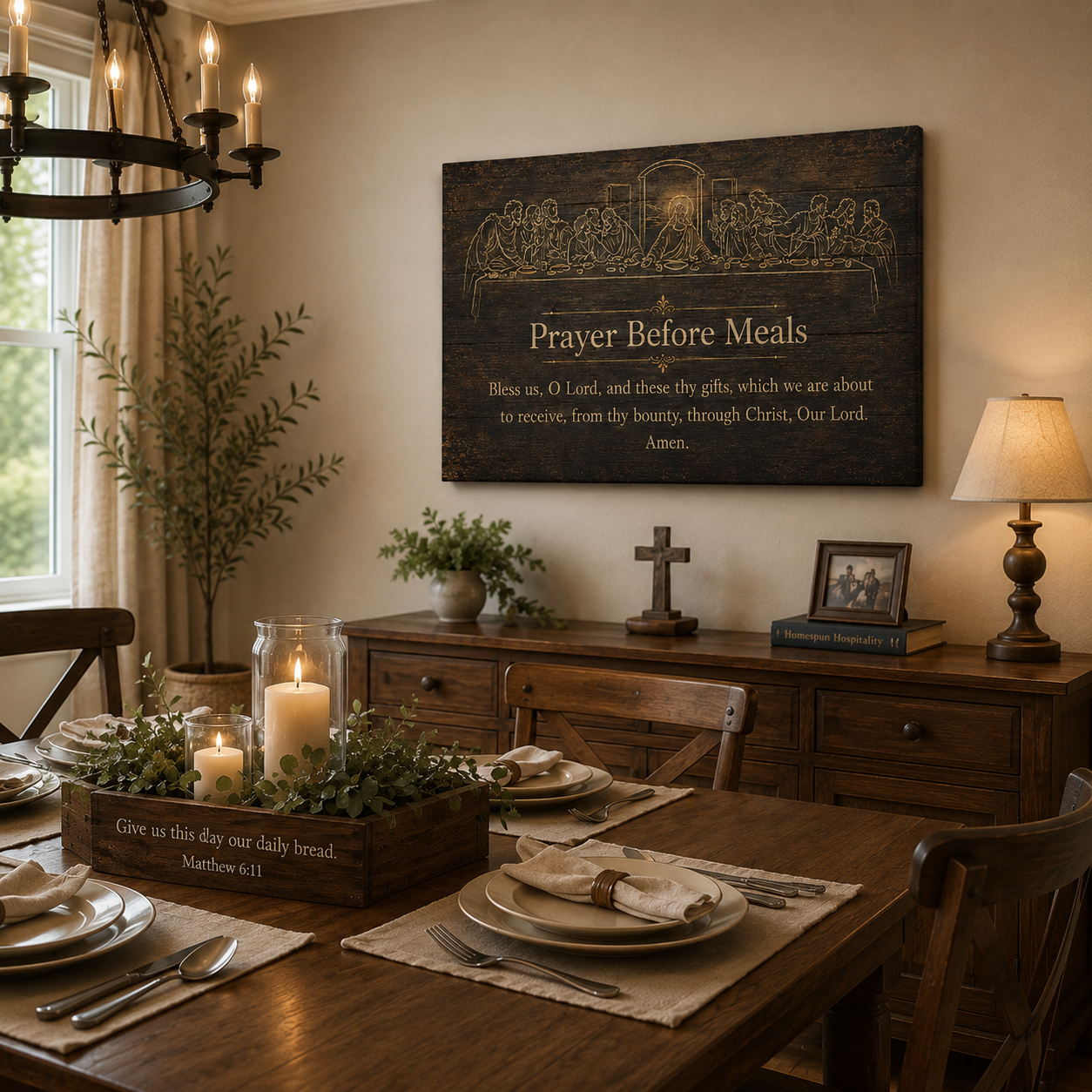 Last Supper Canvas Print - Bless Us O Lord Prayer Wall Art