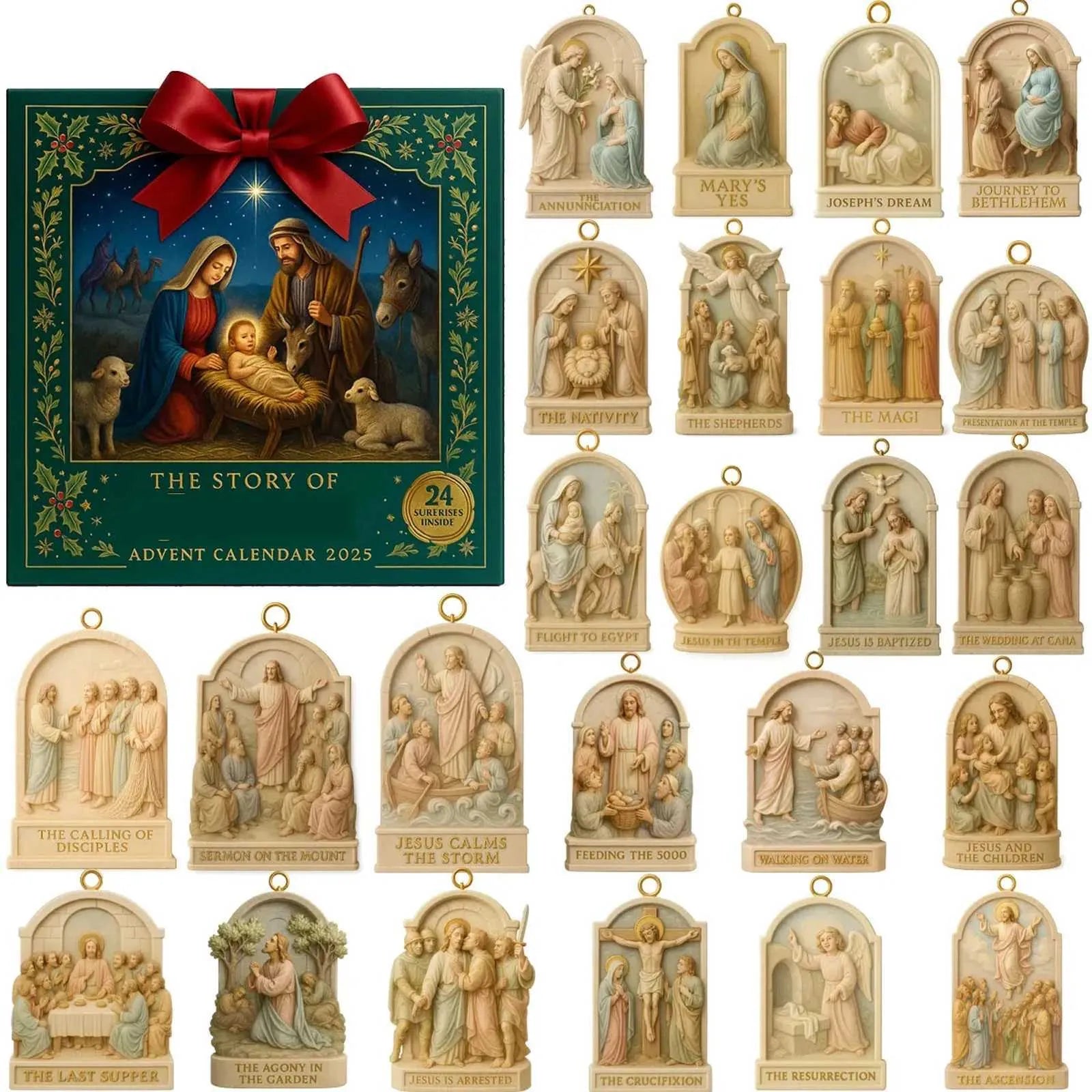 Jesus Nativity Advent Calendar, 24-Piece 2D Blind Box Christmas Countdown Decor, Christian Holiday Gift