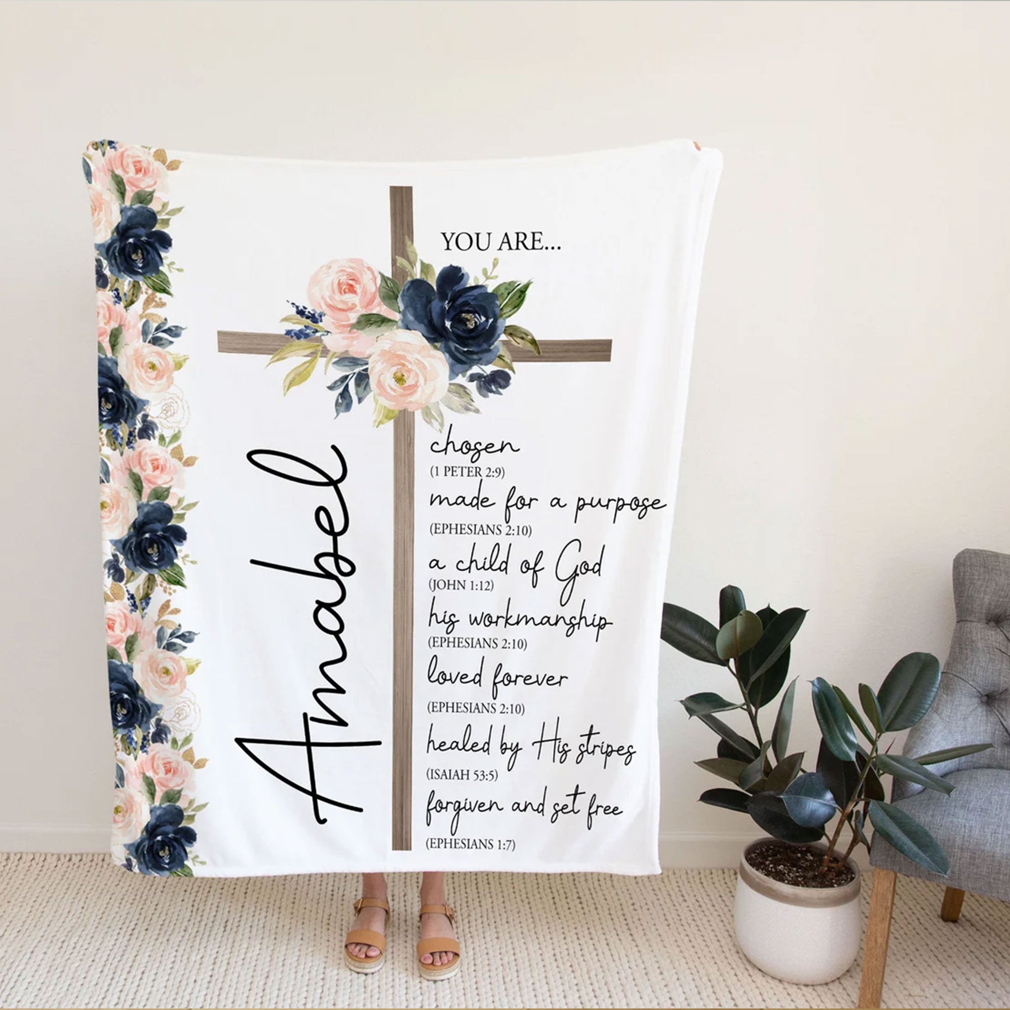 Personalized Christian Blanket for Women, Bible Verse Throw Blanket, Inspirational Gift, Jesus Lover Gift, Faith Gift for Her