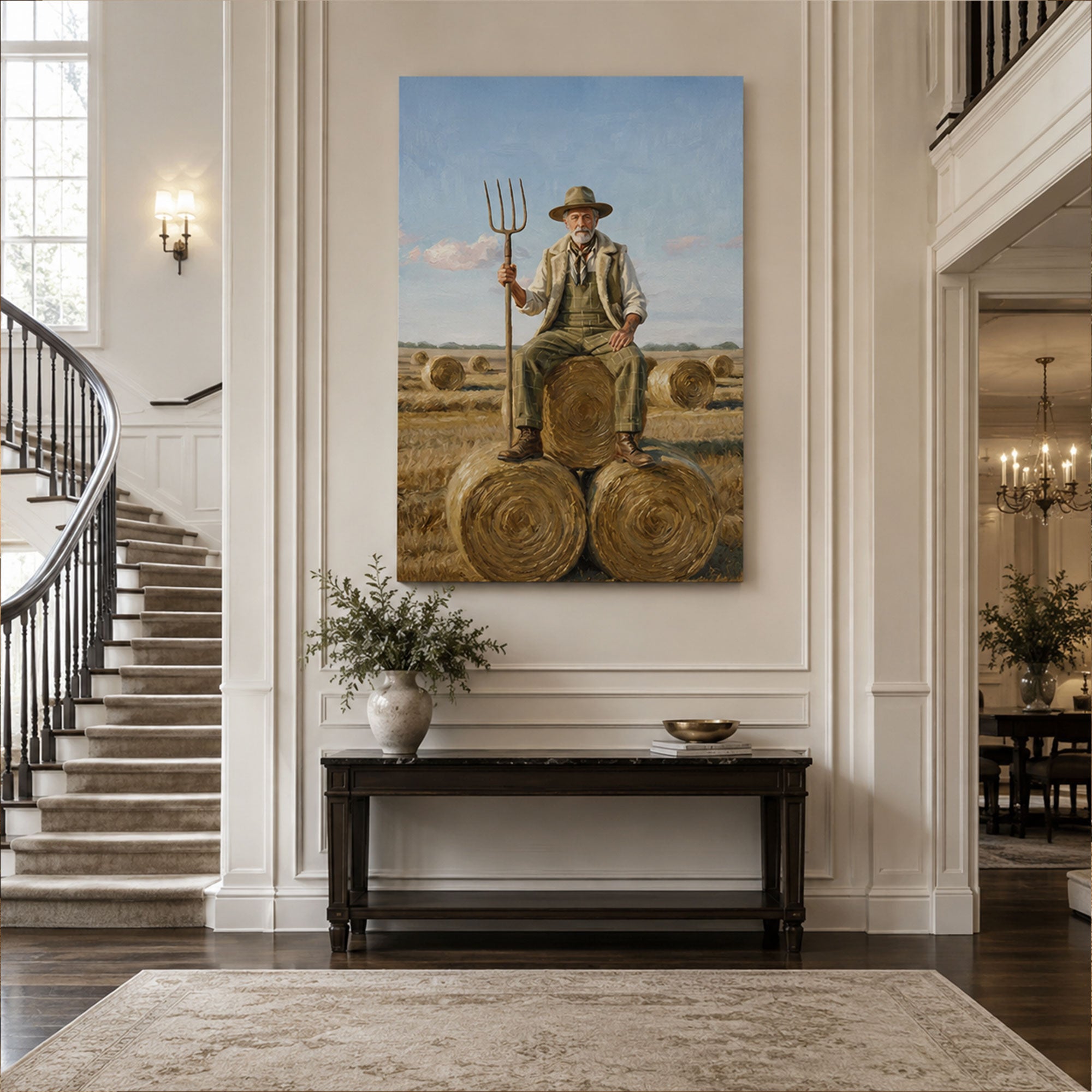 Custom Face For Dad Golden Harvest Canvas, Personalized Farmer Portrait, Funny Father’s Day Gift