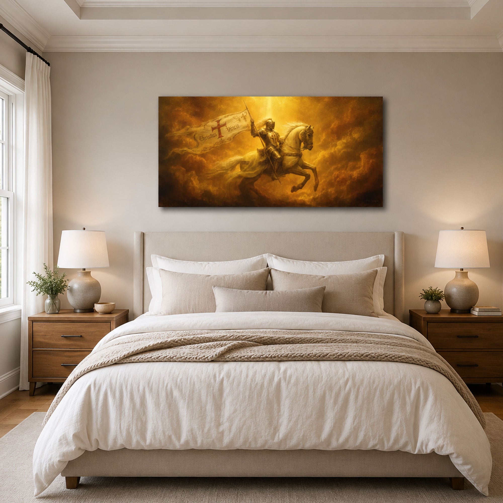 Christus Vincit Christian Knight Canvas Print, Victory in Christ Wall Decor, Faith Warrior Gift