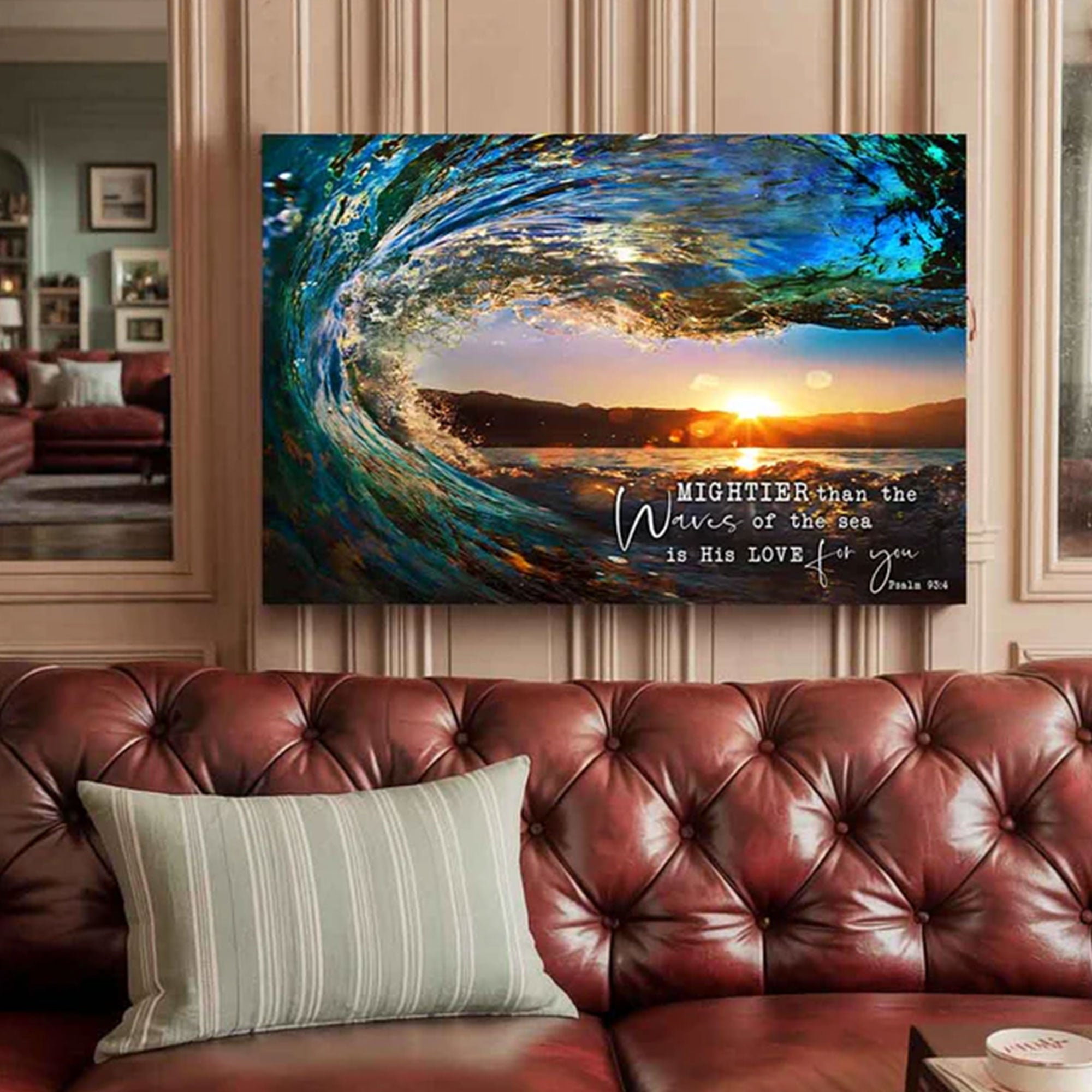 “Mightier Than The Waves Of The Sea” Canvas Print, Christian Scripture Wall Art, Coastal Faith Decor, Inspirational Bible Artwork