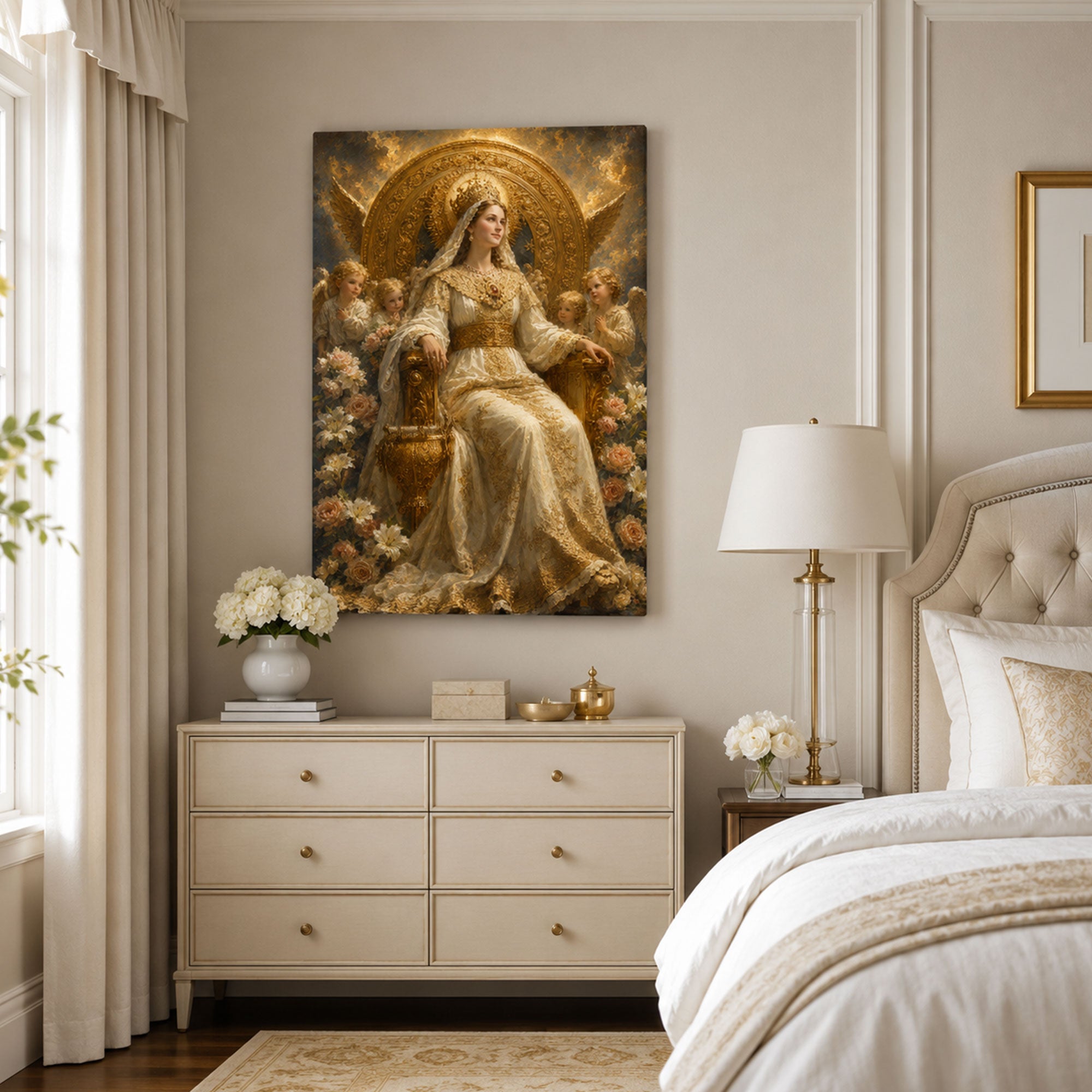 Queen of Heaven Enthroned Canvas Print, Catholic Home Decor