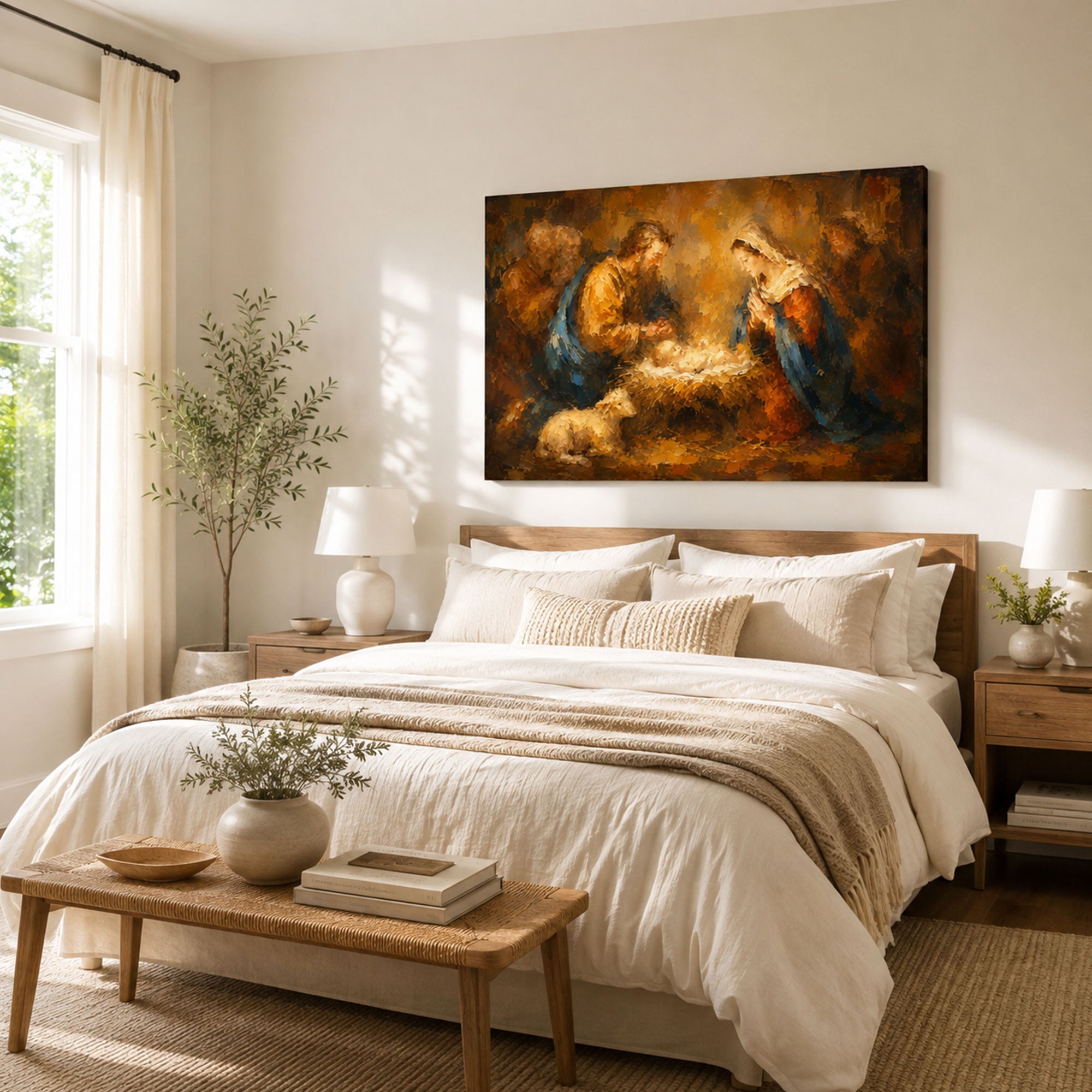 Holy Family Nativity Canvas Print, Baby Jesus Mary and Joseph Christian Wall Decor, Christmas Faith Gift