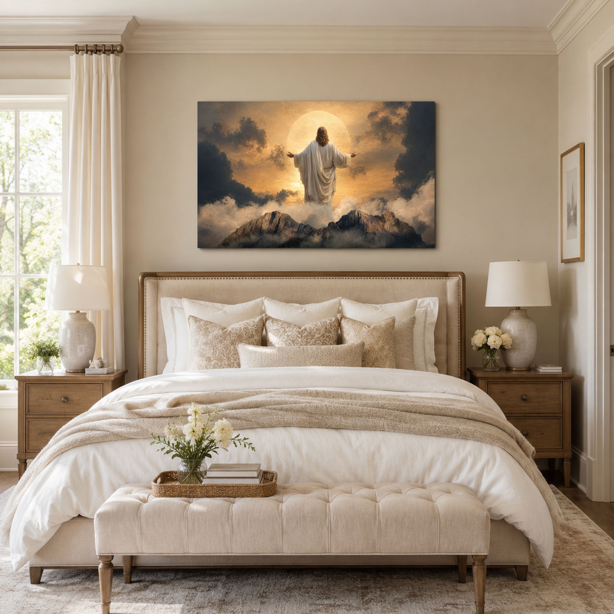 Jesus Above the Mountains Canvas Print, Christian Home Decor
