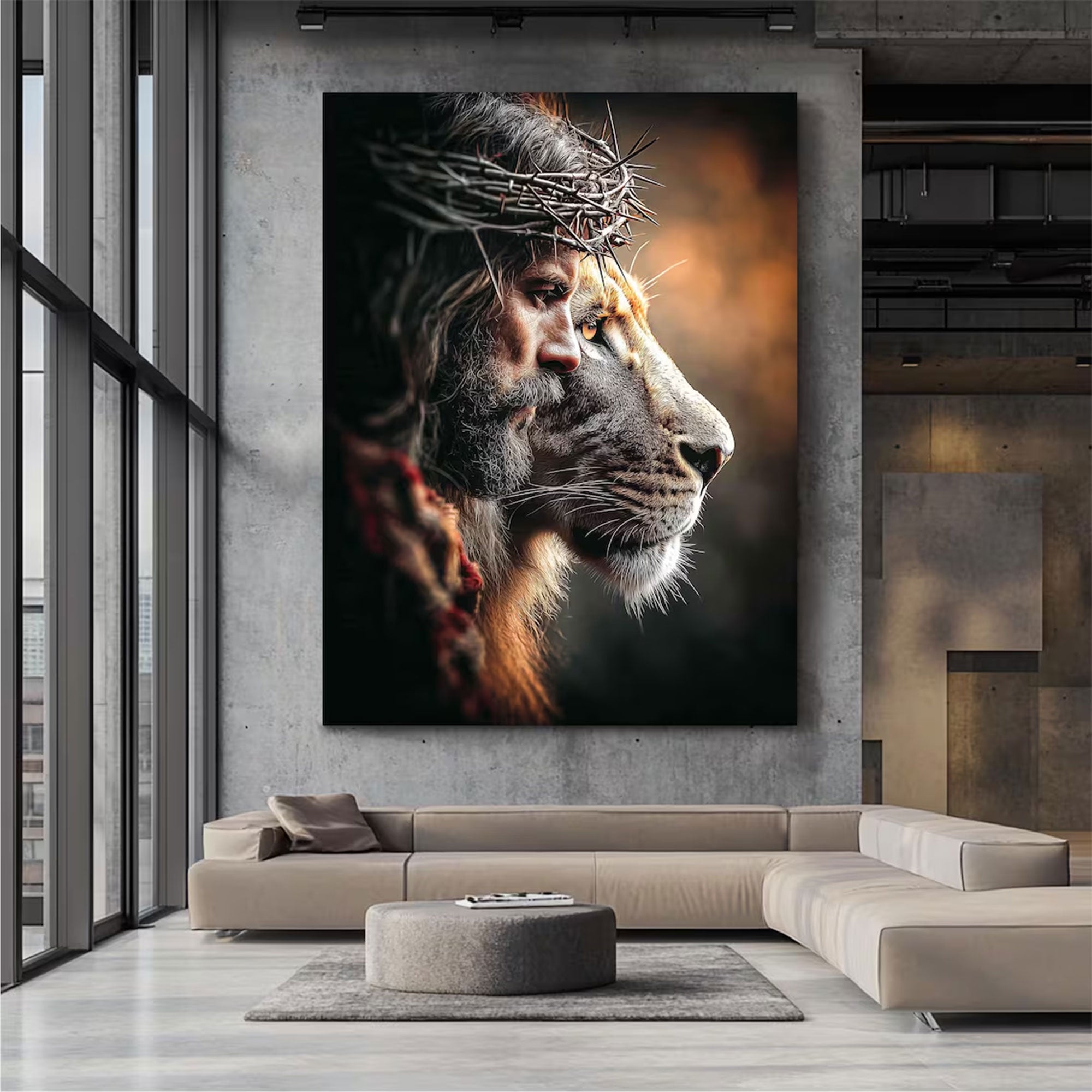 Jesus Lion of Judah Canvas Wall Art, Christian Faith Painting, Religious Home Decor