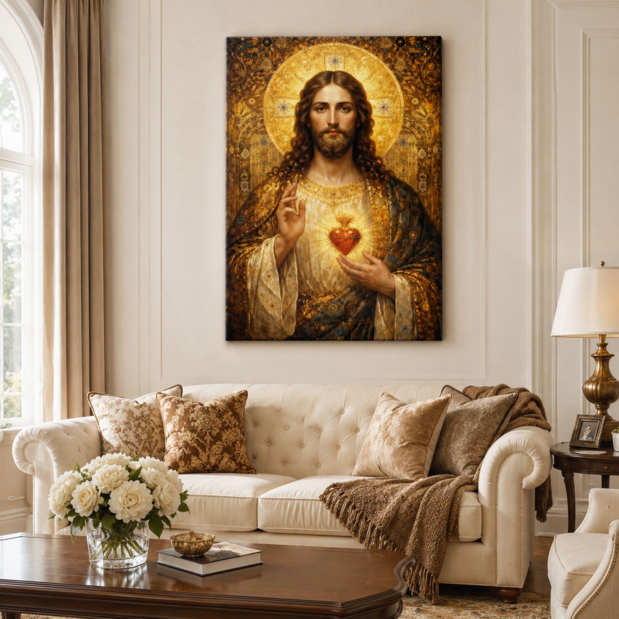 Sacred Heart of Jesus Canvas Print, Catholic Christian Wall Art, Divine Love Portrait, Religious Home Decor Gift