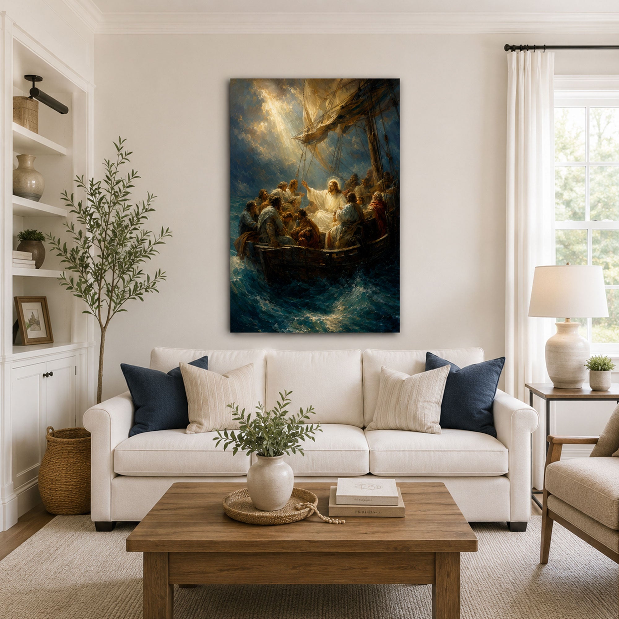 Jesus Calms the Storm Canvas Print, Mark 4:39 Christian Wall Decor, Peace Be Still Faith Gift