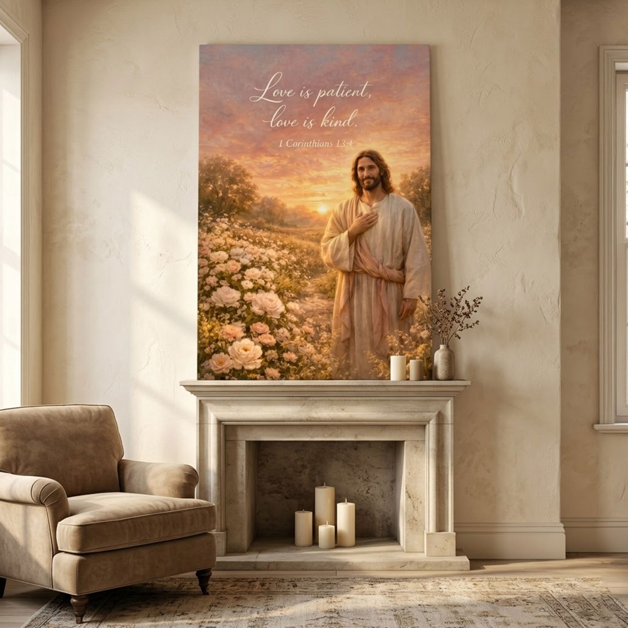 Jesus Love Is Patient Canvas Print, 1 Corinthians 13:4 Christian Wall Art, Inspirational Faith Home Decor