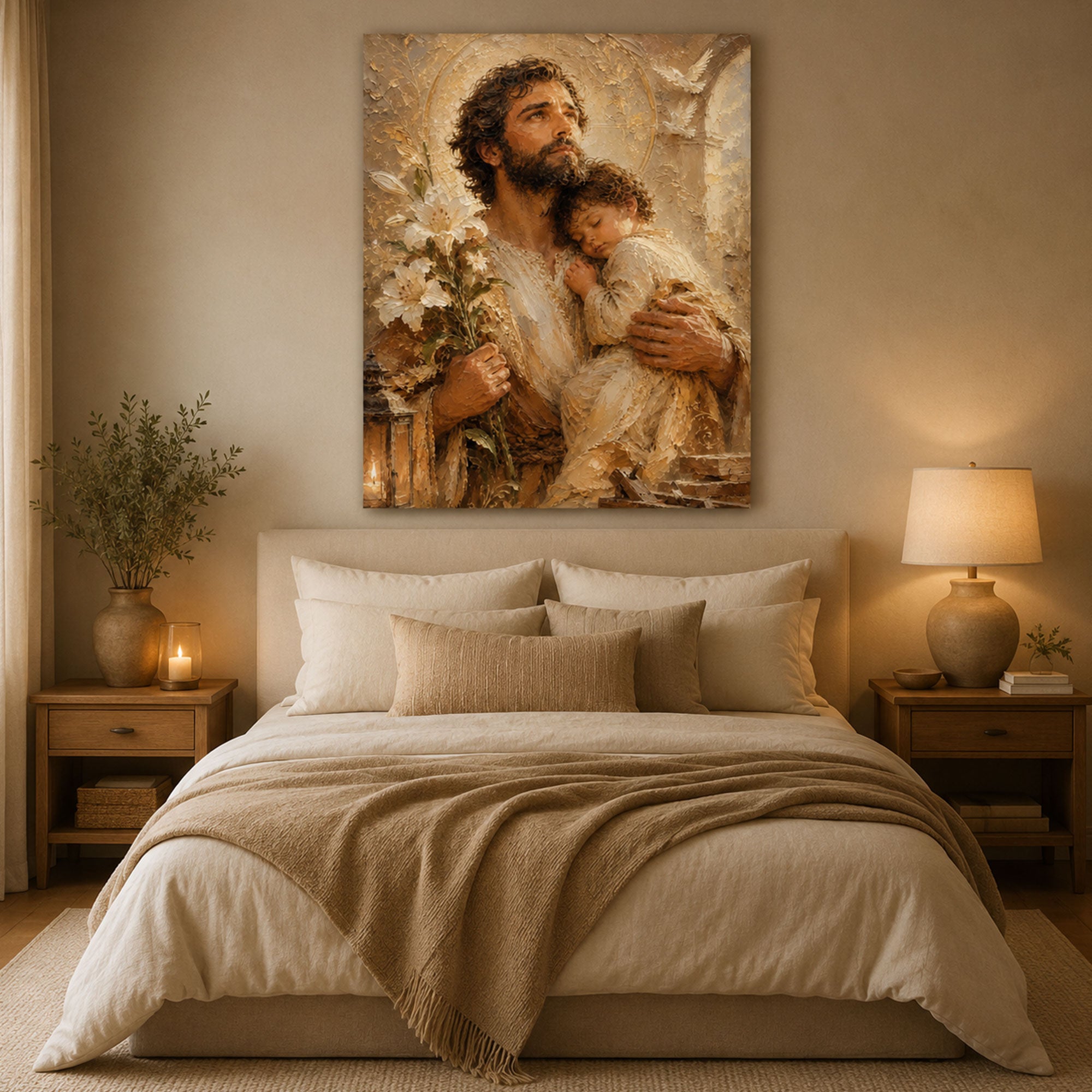Saint Joseph and Baby Jesus Canvas Print, Catholic Wall Art, Christian Home Decor