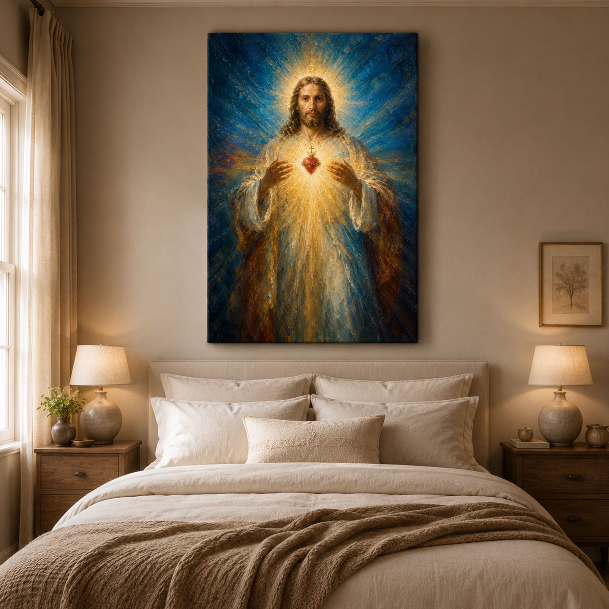 Sacred Heart of Jesus Canvas Print, Radiant Catholic Christian Wall Art, Faith Home Decor