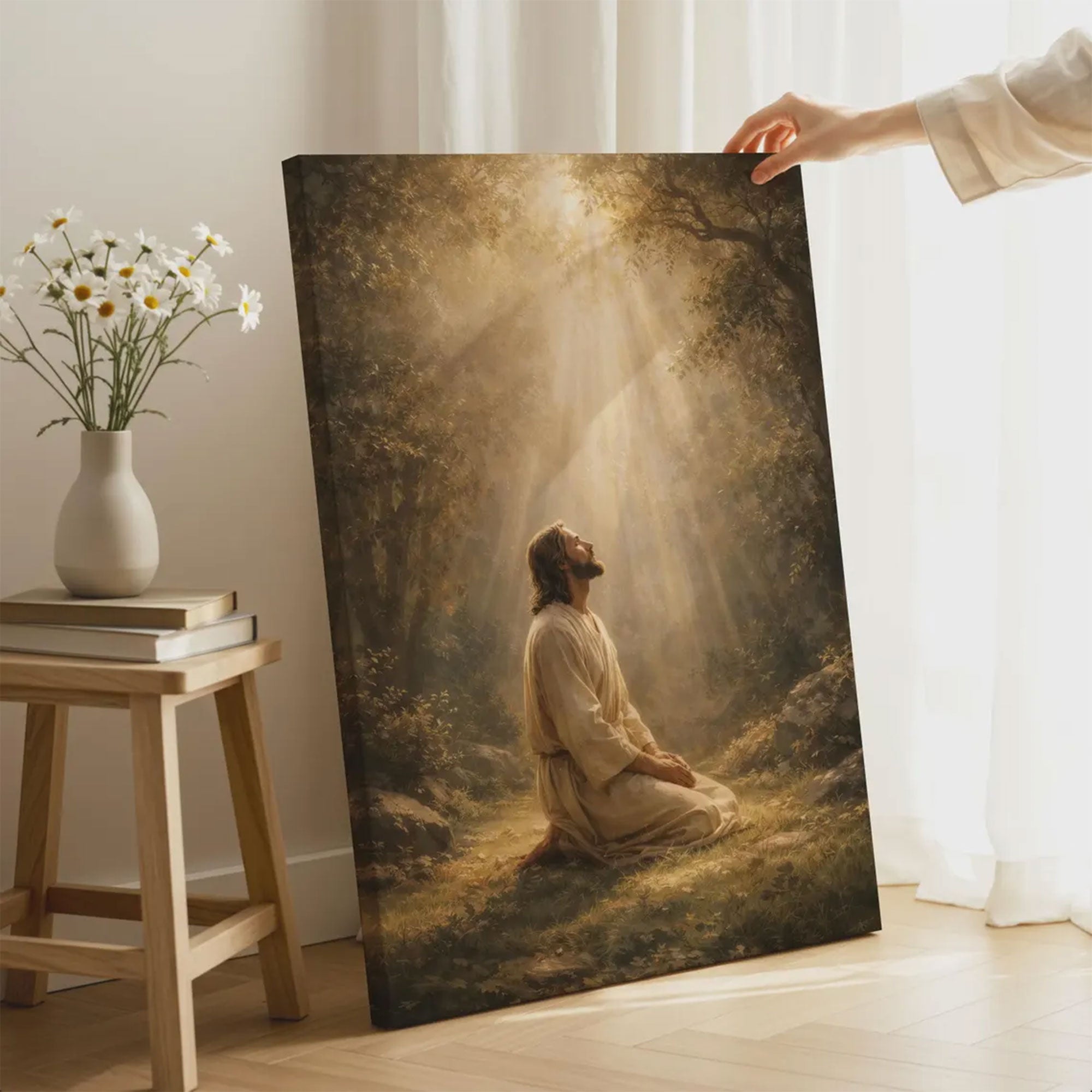 Jesus Praying in Gethsemane Wall Art Canvas, Christian Easter Decor Print