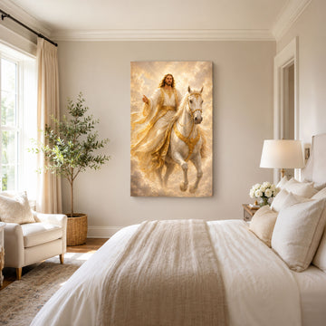 Jesus Christ on White Horse Canvas Print, Second Coming Christian Wall Art, King of Kings Faith Home Decor Gift