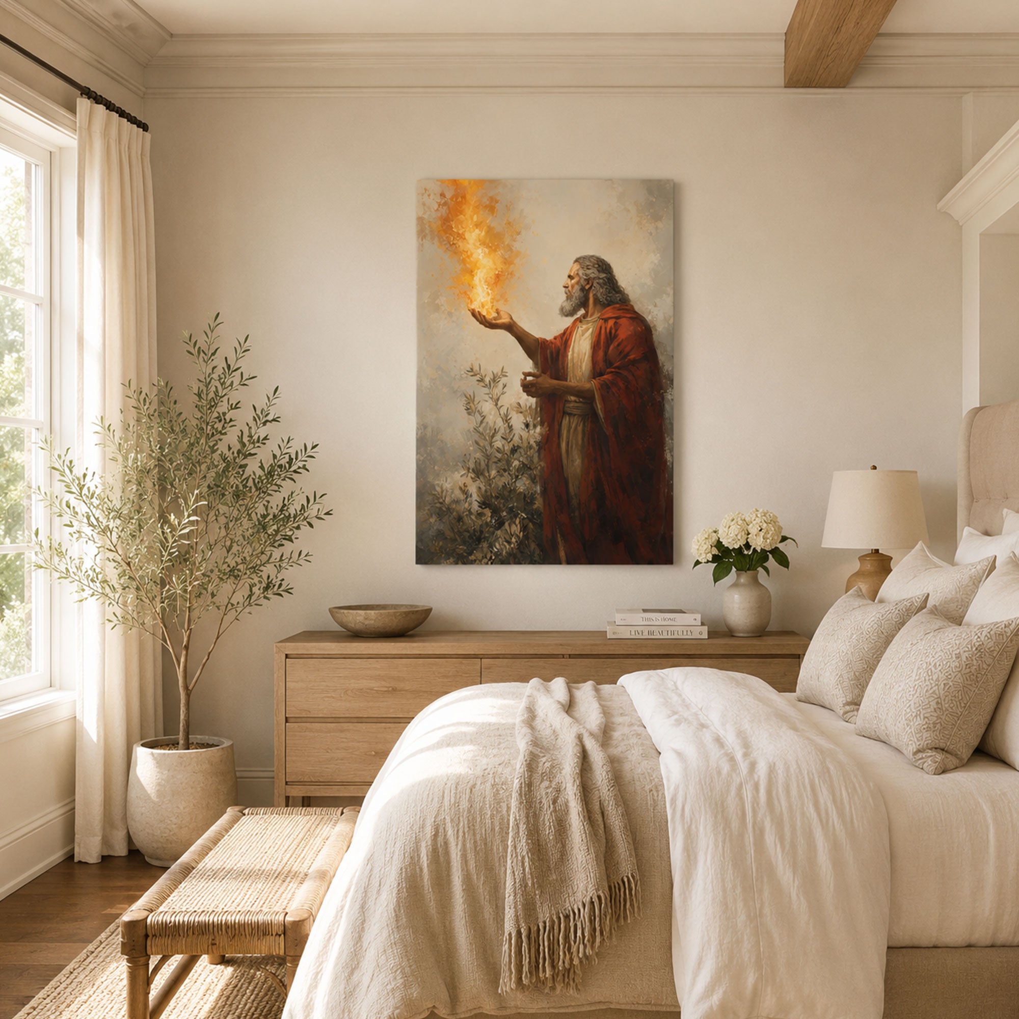 Moses and the Divine Flame Canvas Print, Exodus Christian Faith Decor
