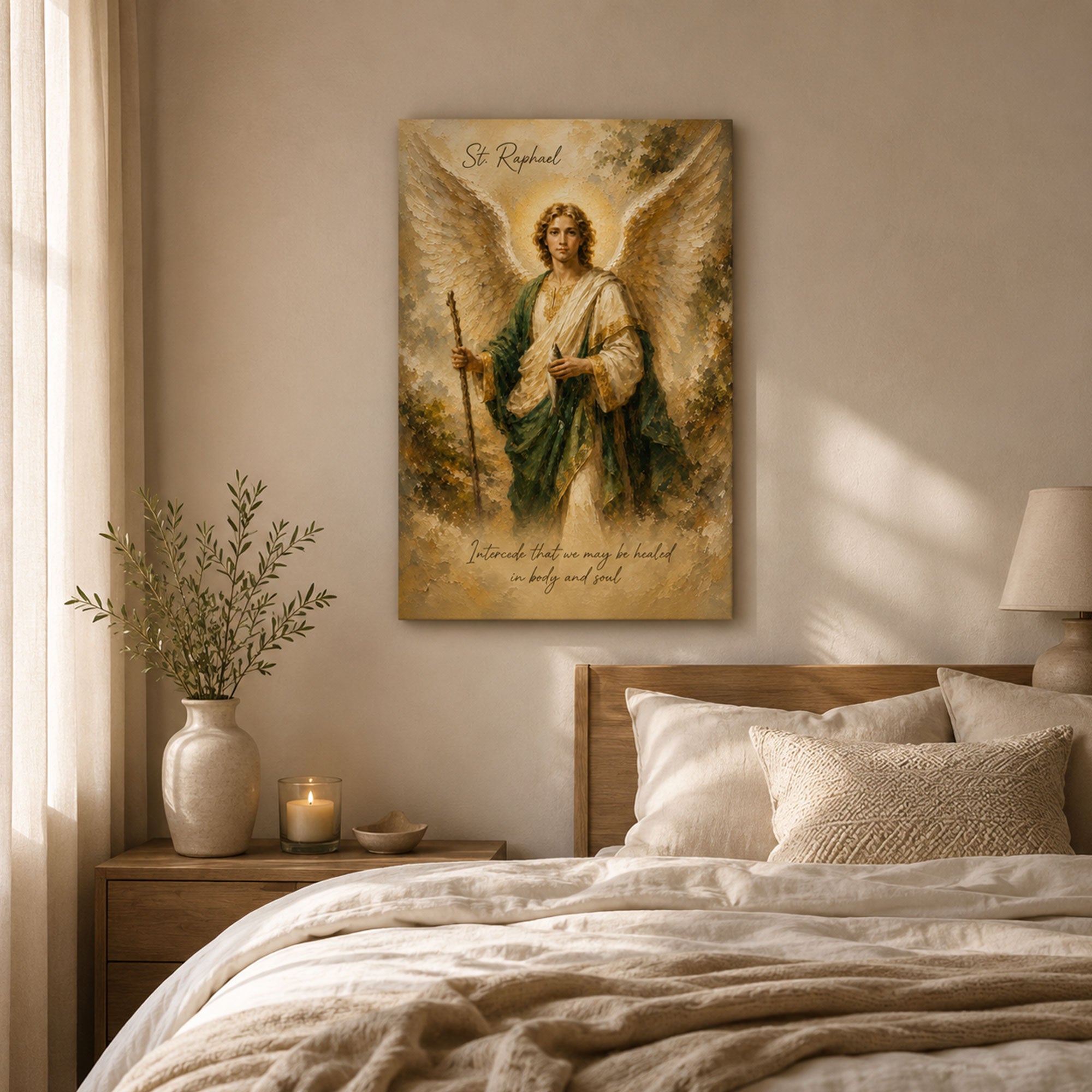 St. Raphael Healing Prayer Canvas Print, Catholic Archangel Wall Art, Faith Home Decor Gift