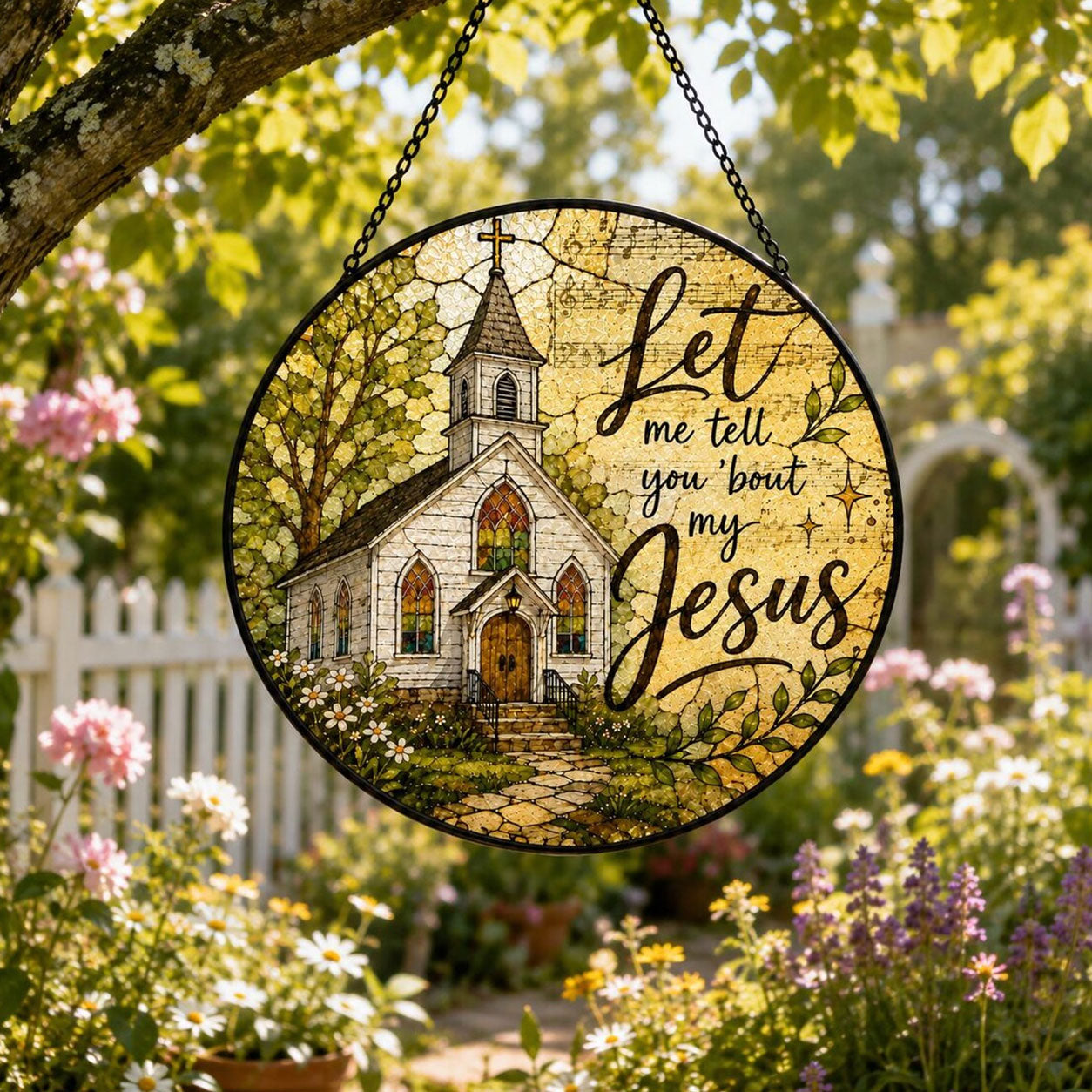 Let Me Tell You ’Bout My Jesus Suncatcher, Christian Church Window Hanging, Faith Home Decor
