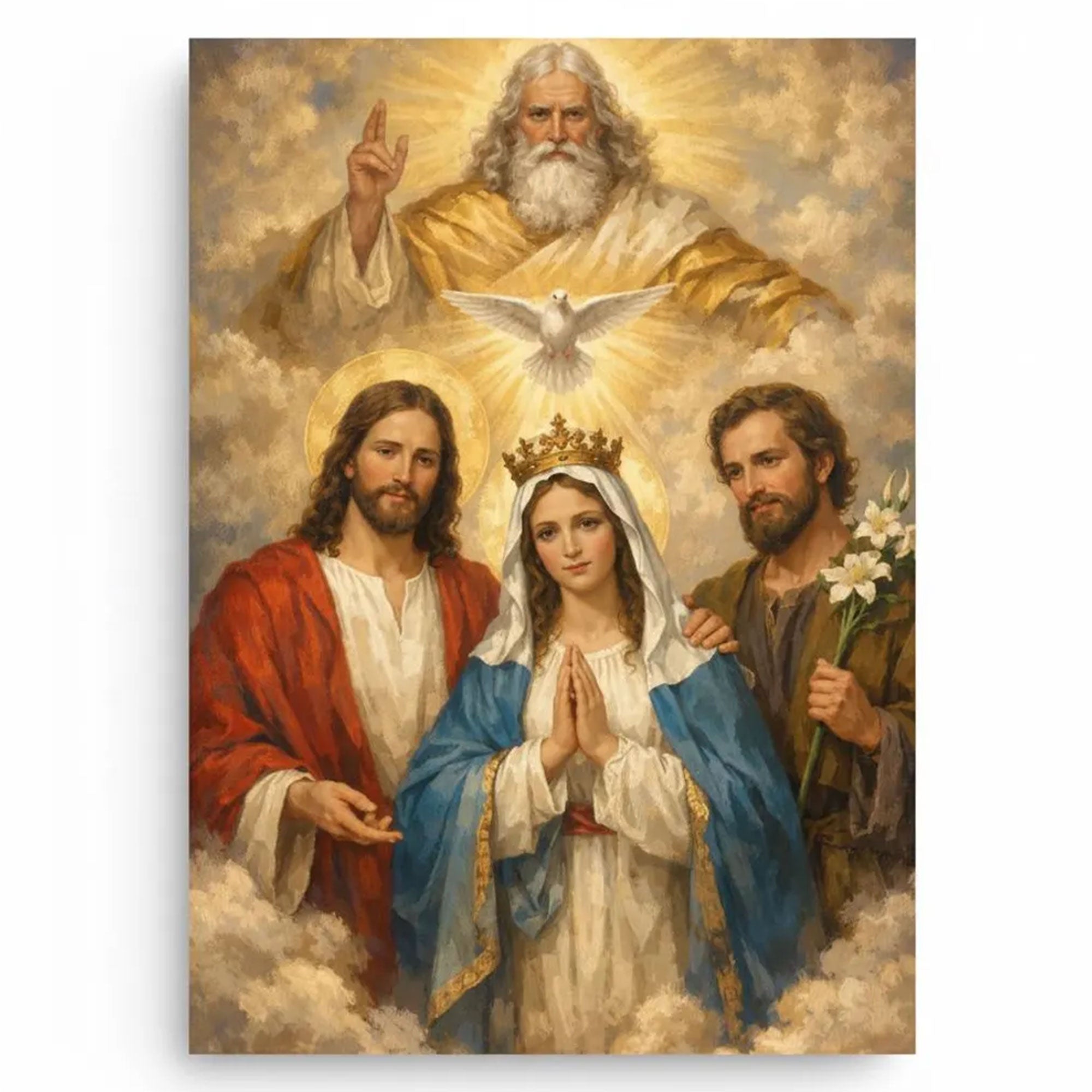 Catholic Holy Family Canvas Print, Virgin Mary Jesus and Joseph Wall Art, Sacred Christian Faith Home Decor