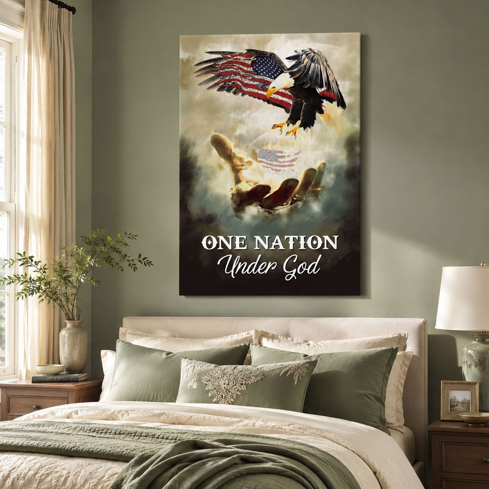 One Nation Under God Canvas Print, Patriotic Christian Wall Art, American Faith Decor, Inspirational Scripture Artwork