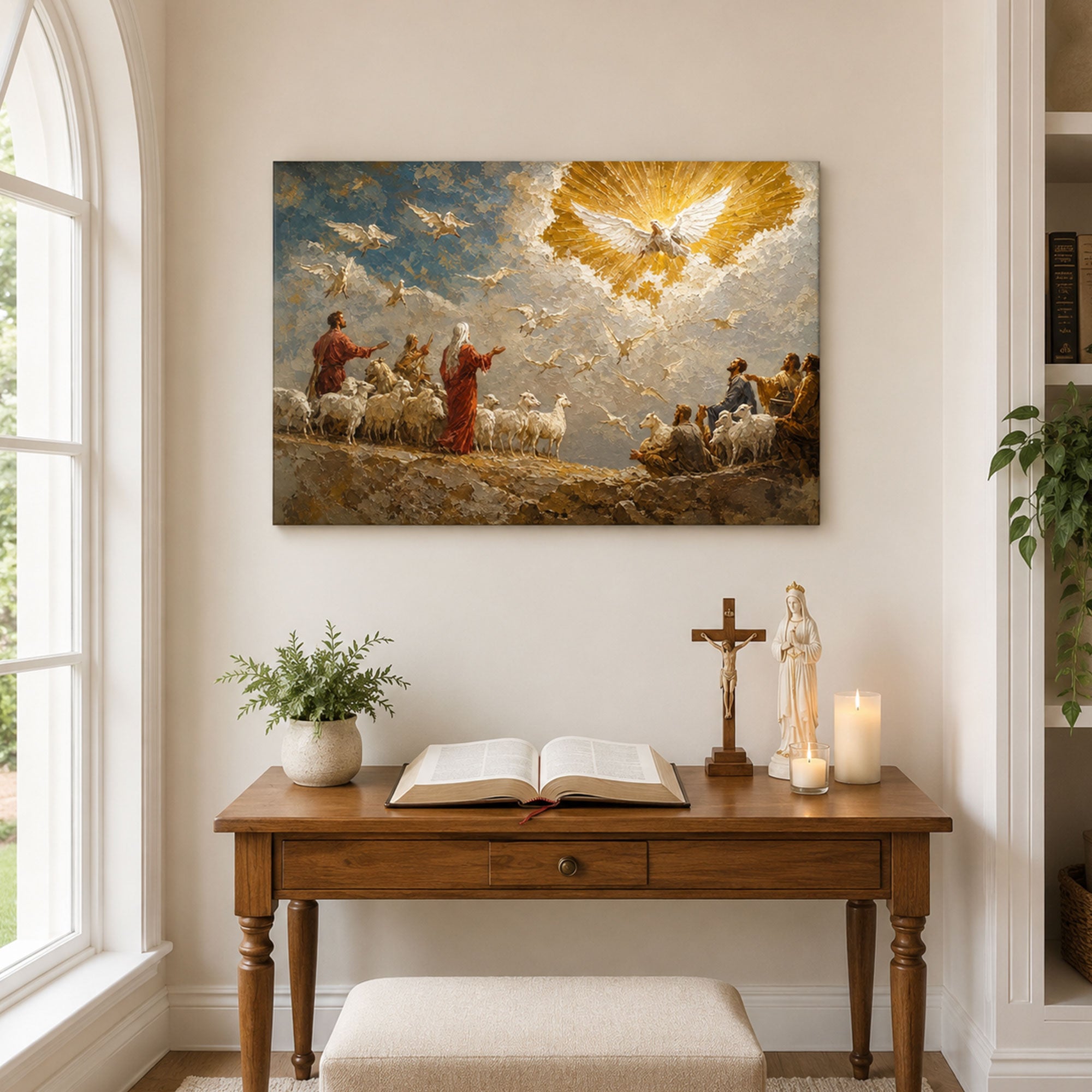 Holy Spirit Descending Canvas Print, Dove of Heaven Christian Wall Decor, Faith Gift