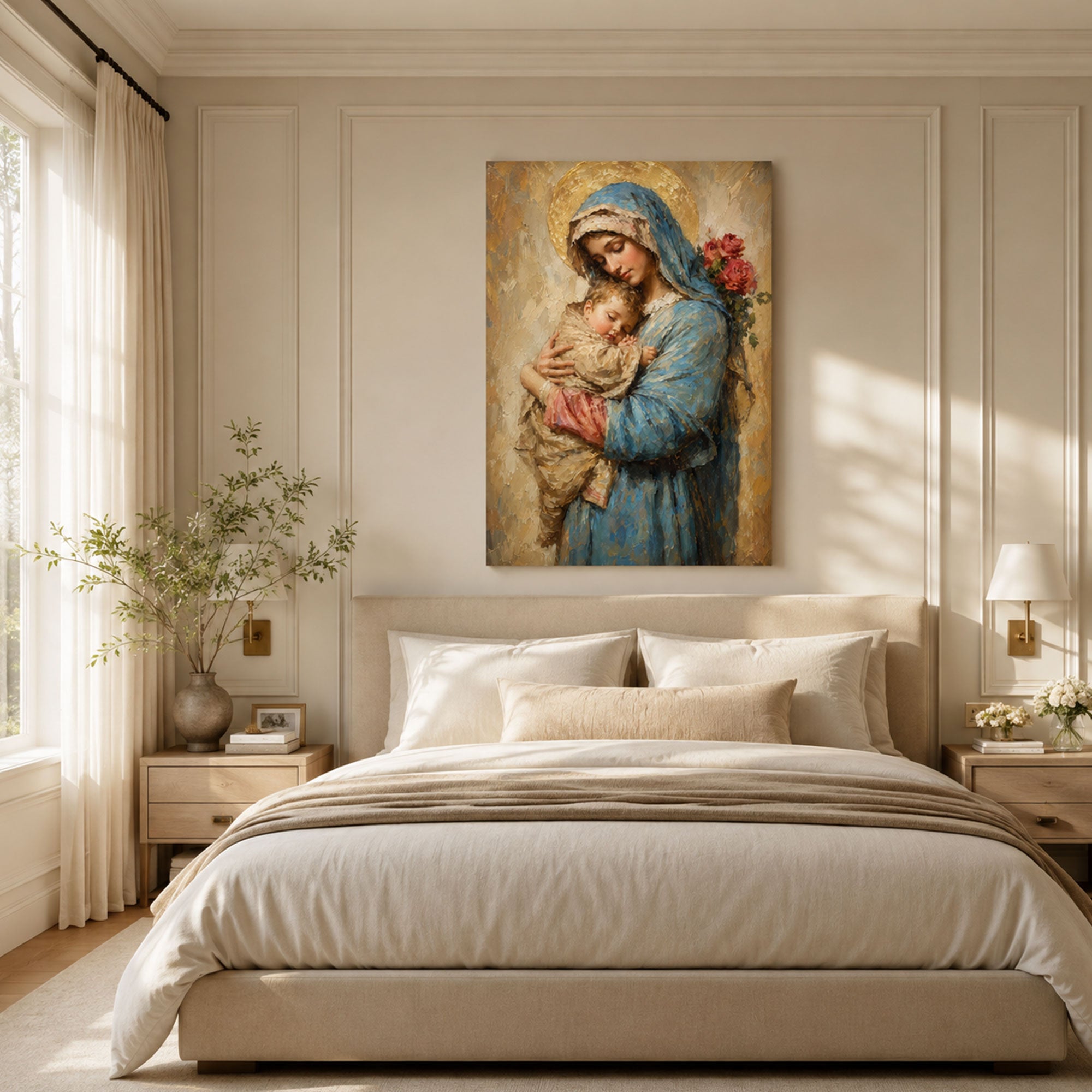 Virgin Mary and Baby Jesus Canvas Print, Blessed Mother Catholic Wall Decor, Marian Faith Gift