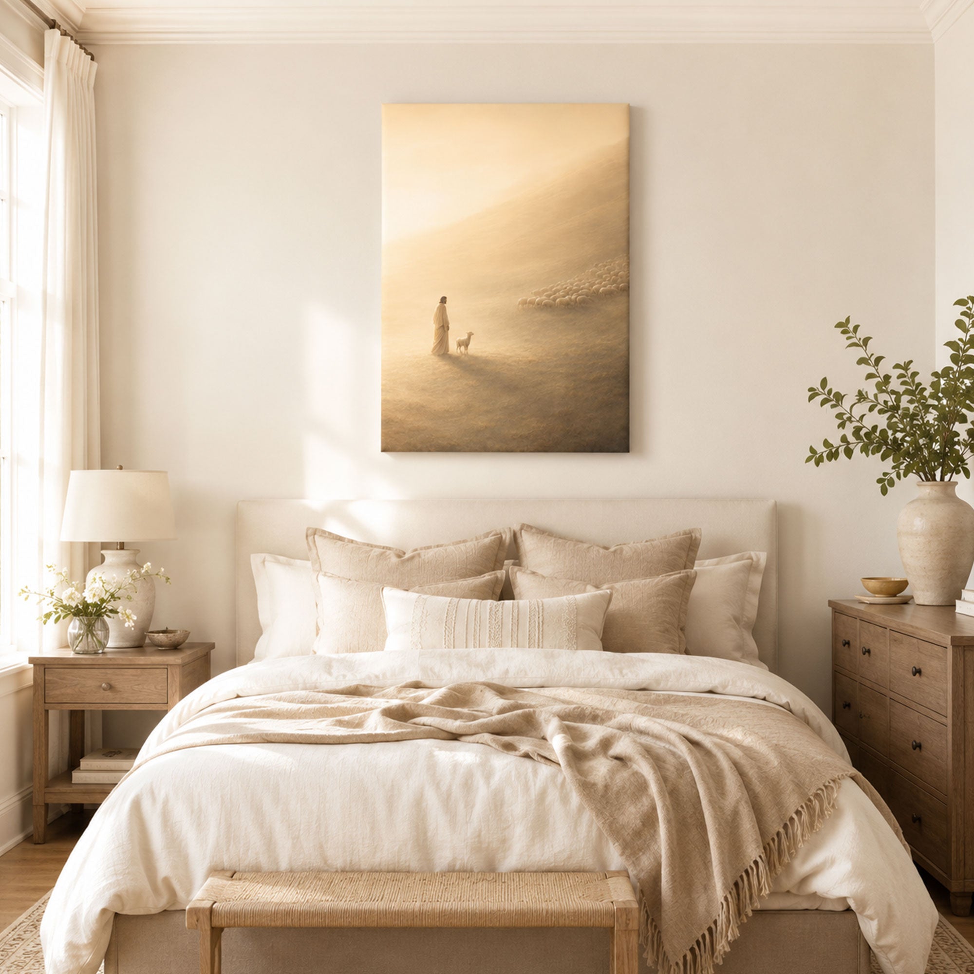 The Shepherd and the One Lamb Canvas Print, Golden Christian Decor