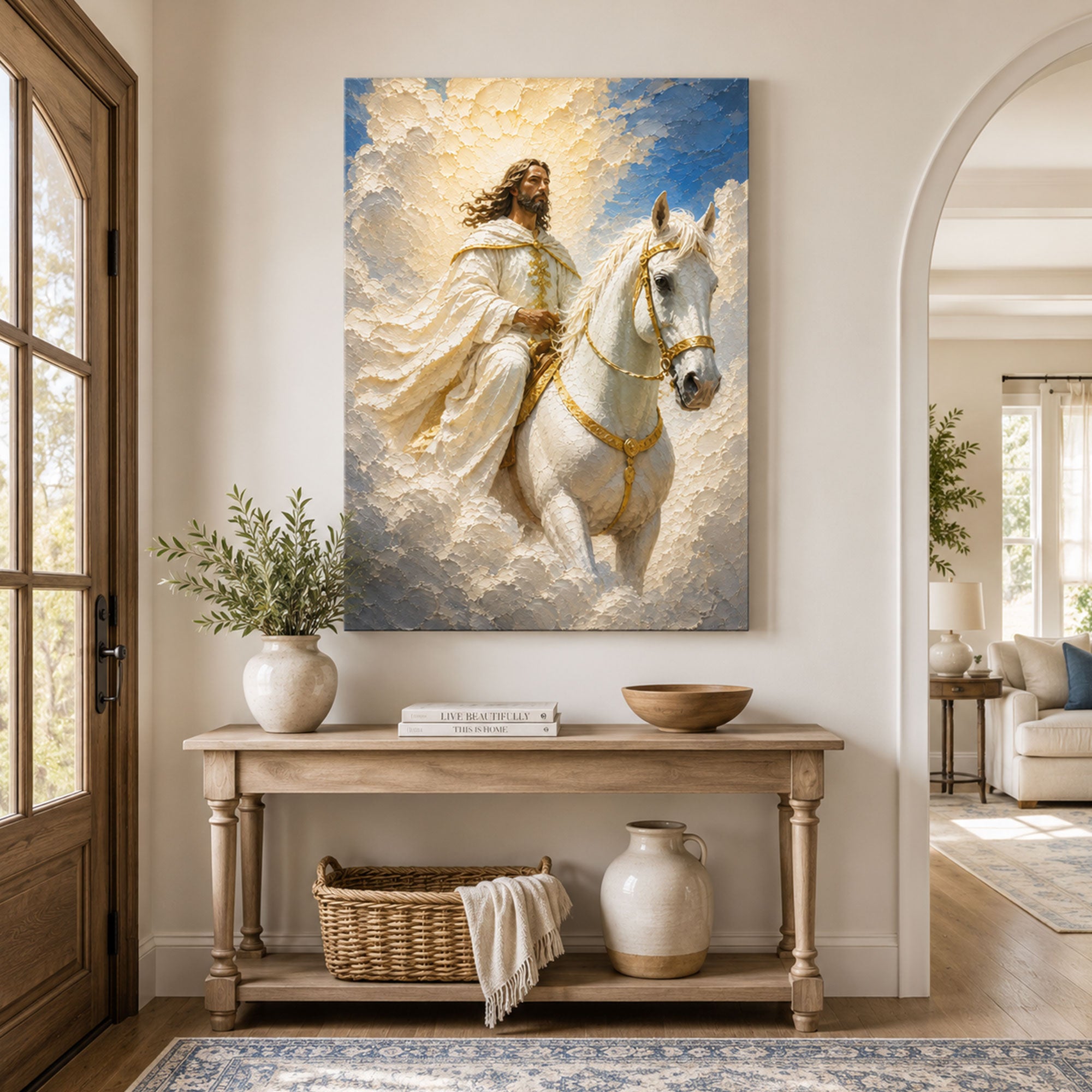 Second Coming of Jesus Canvas Print, White Horse Christian Wall Art Gift