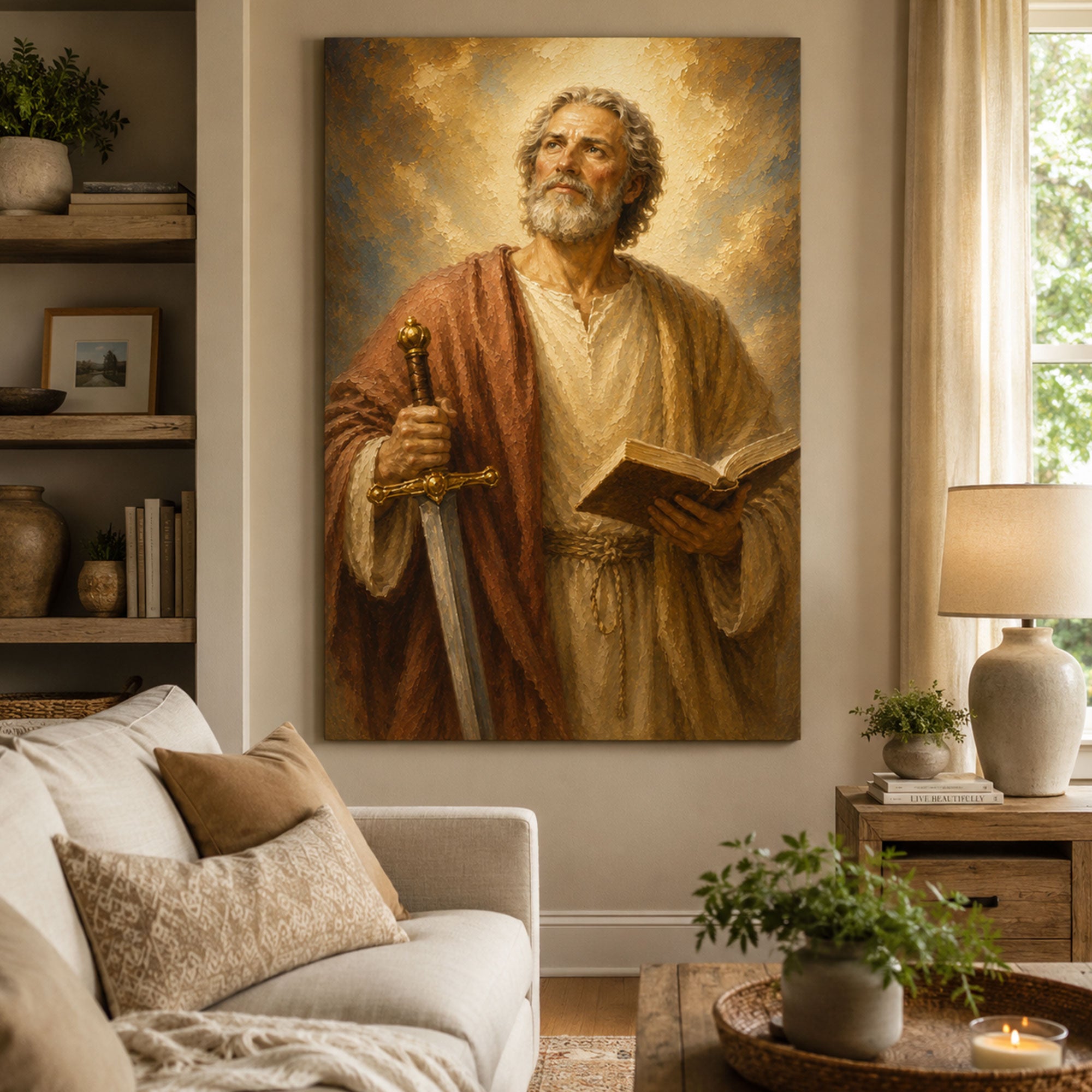 Saint Paul with Book and Sword Canvas Print, Catholic Apostle Wall Art, Faith Home Decor Gift