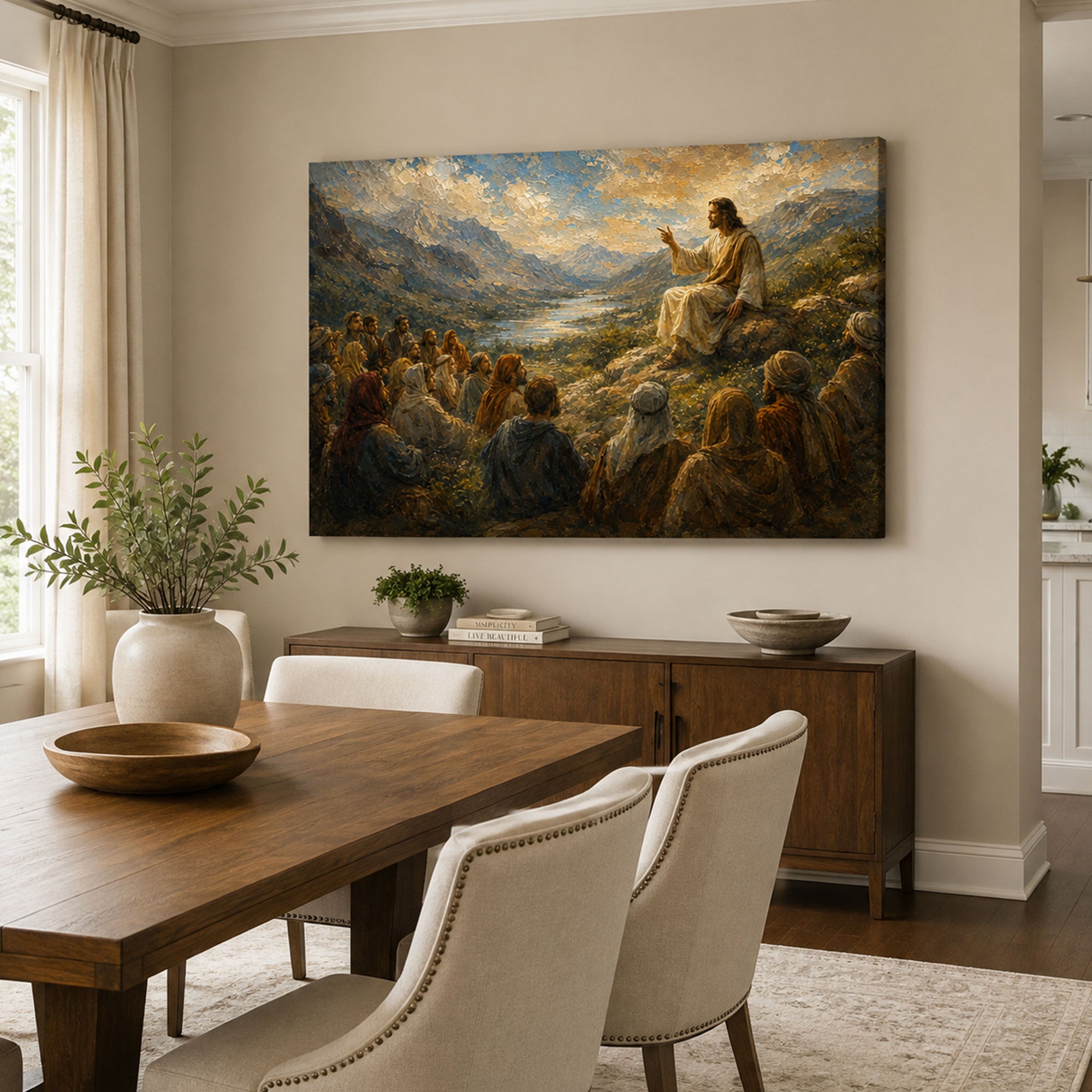 Jesus Sermon on the Mount Canvas Print, Matthew 5 Christian Wall Decor, Bible Faith Gift
