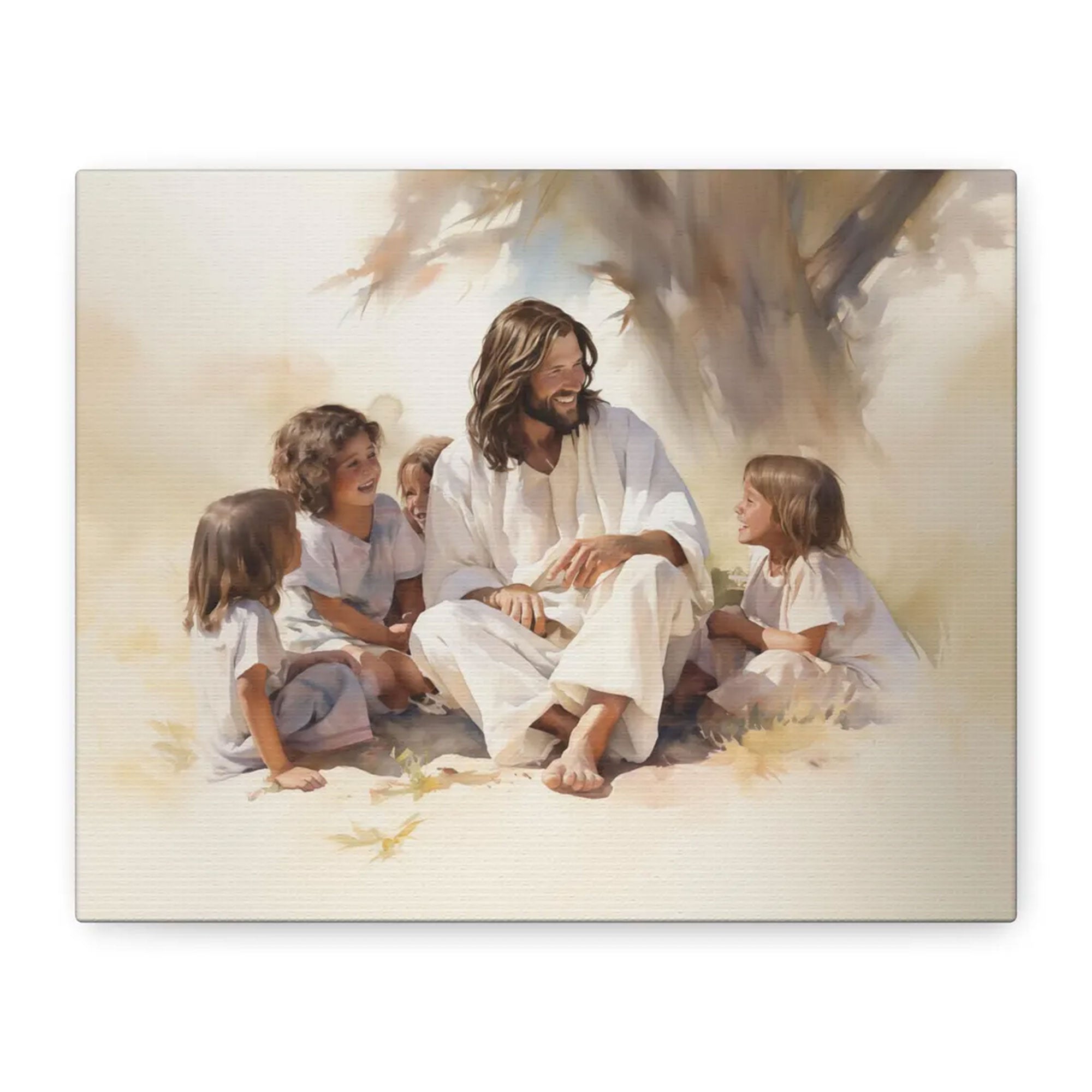 Jesus With Children Canvas Print, Christian Wall Art, Faith-Based Nursery Decor, Religious Home Gift