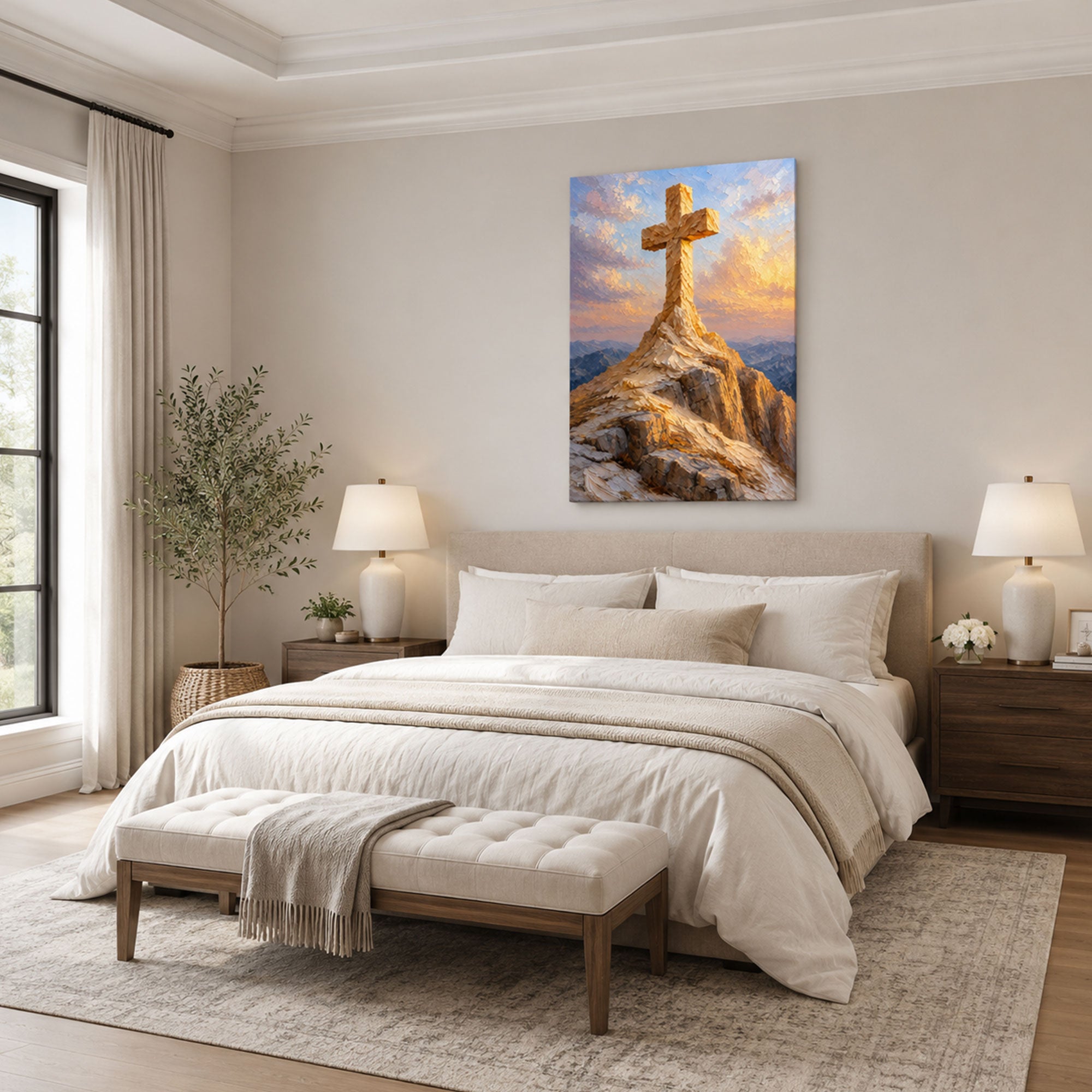 Cross on the Mountain Canvas Print, Christian Wall Decor, Faith Gift for Home