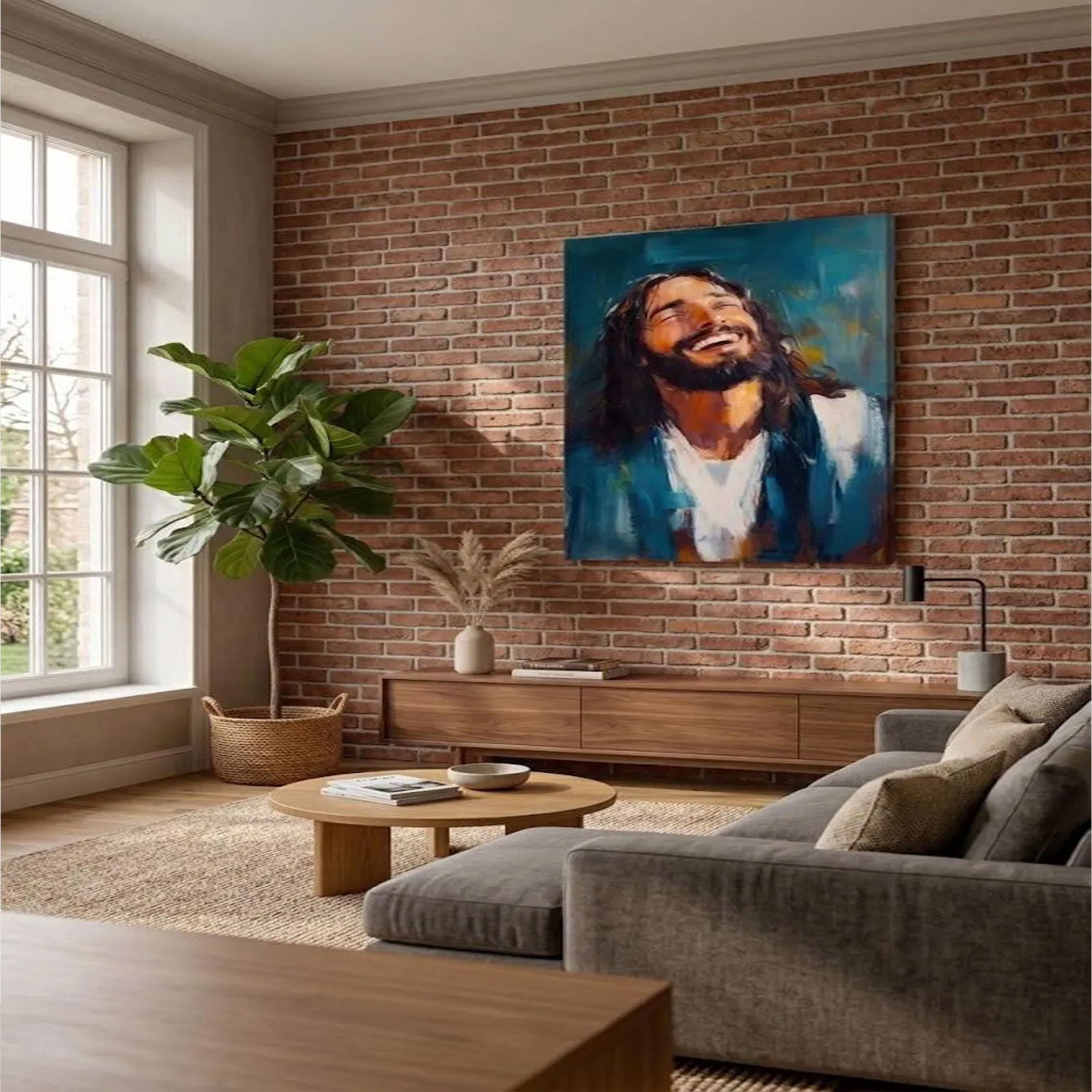 Jesus Canvas Wall Art, Modern Christian Portrait Decor, Spiritual Faith Artwork, Religious Home Accent